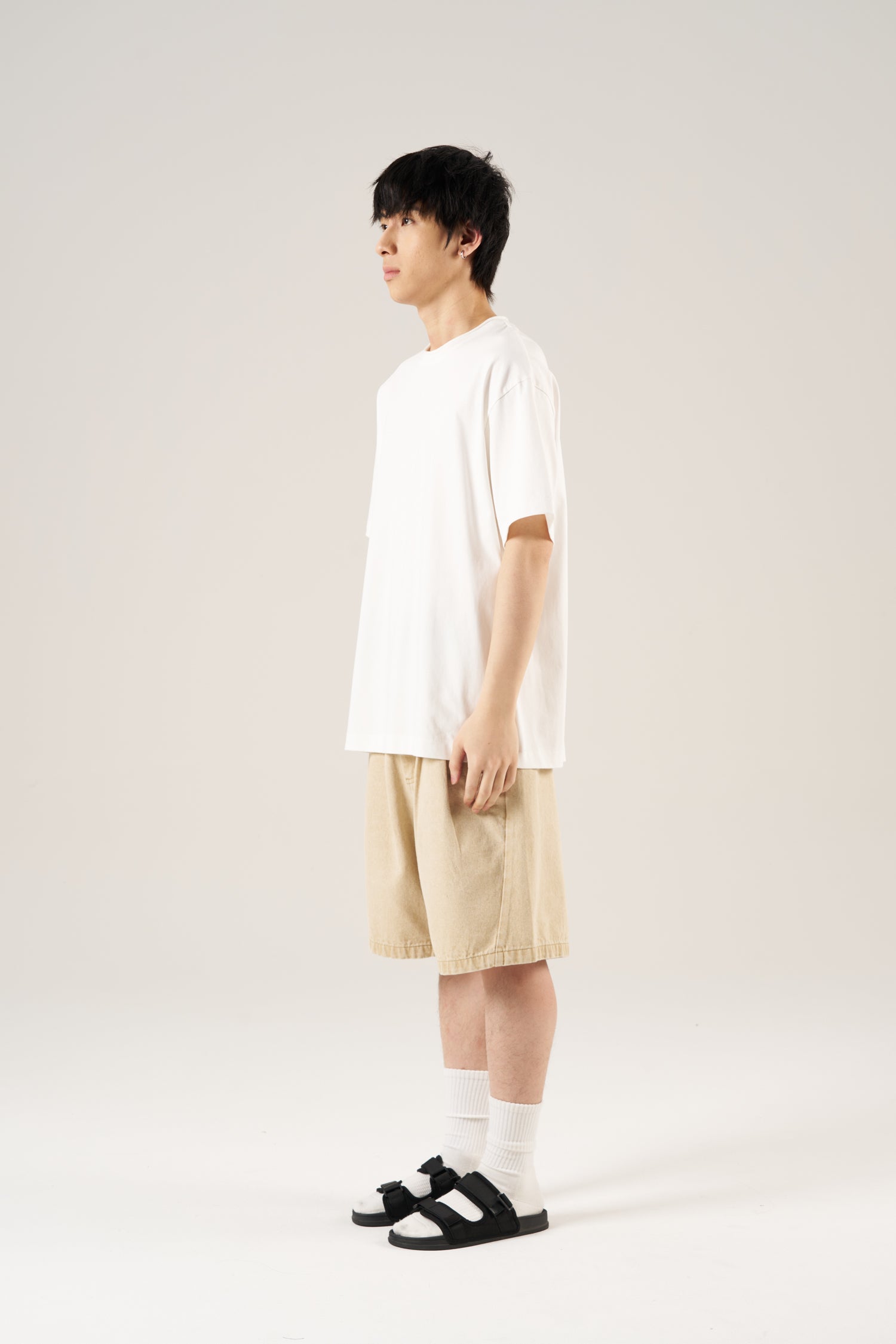 (C) Rolled Neckline Oversized Tee - Cream