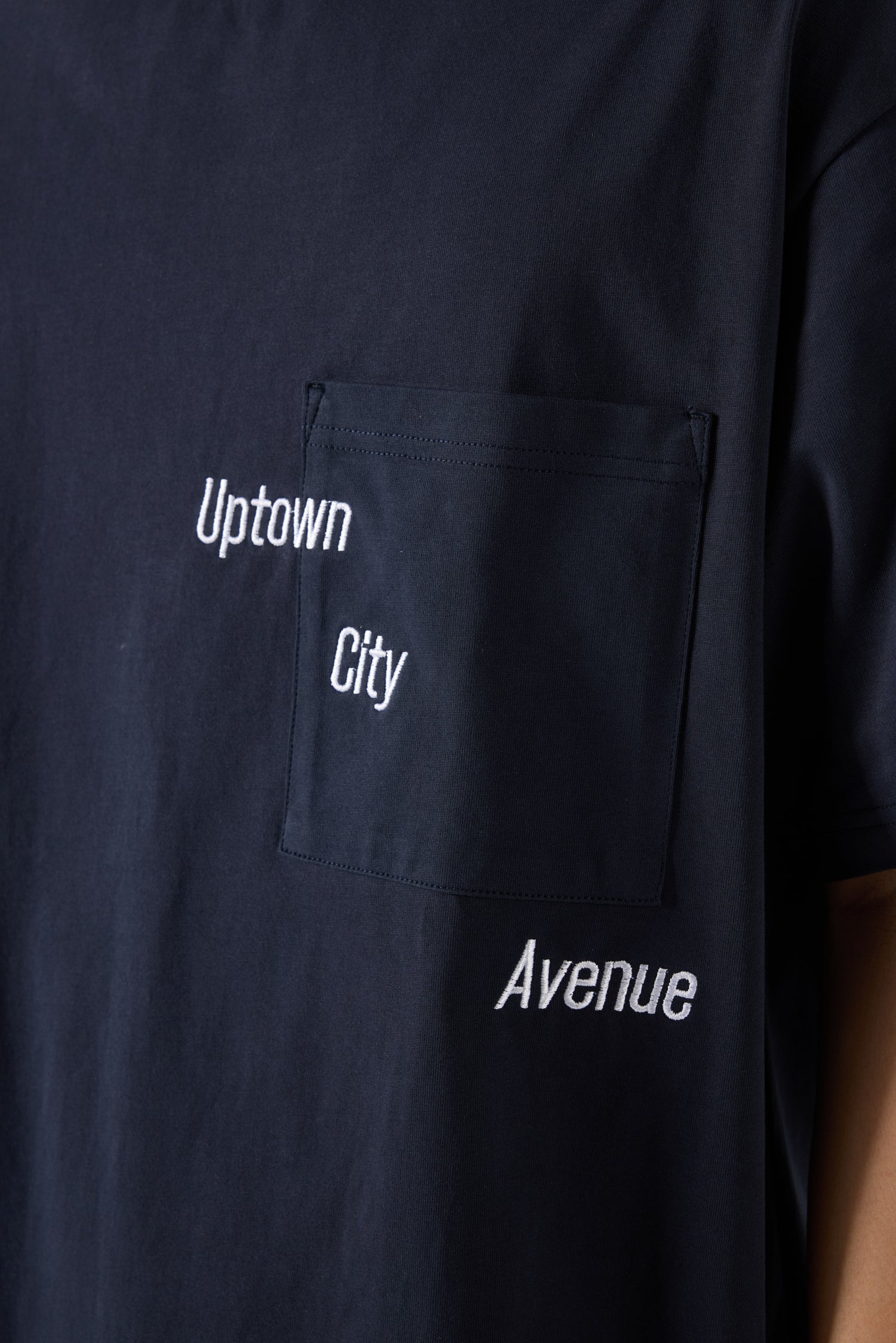 (C) Text Embroidery Pocket Tee - Navy