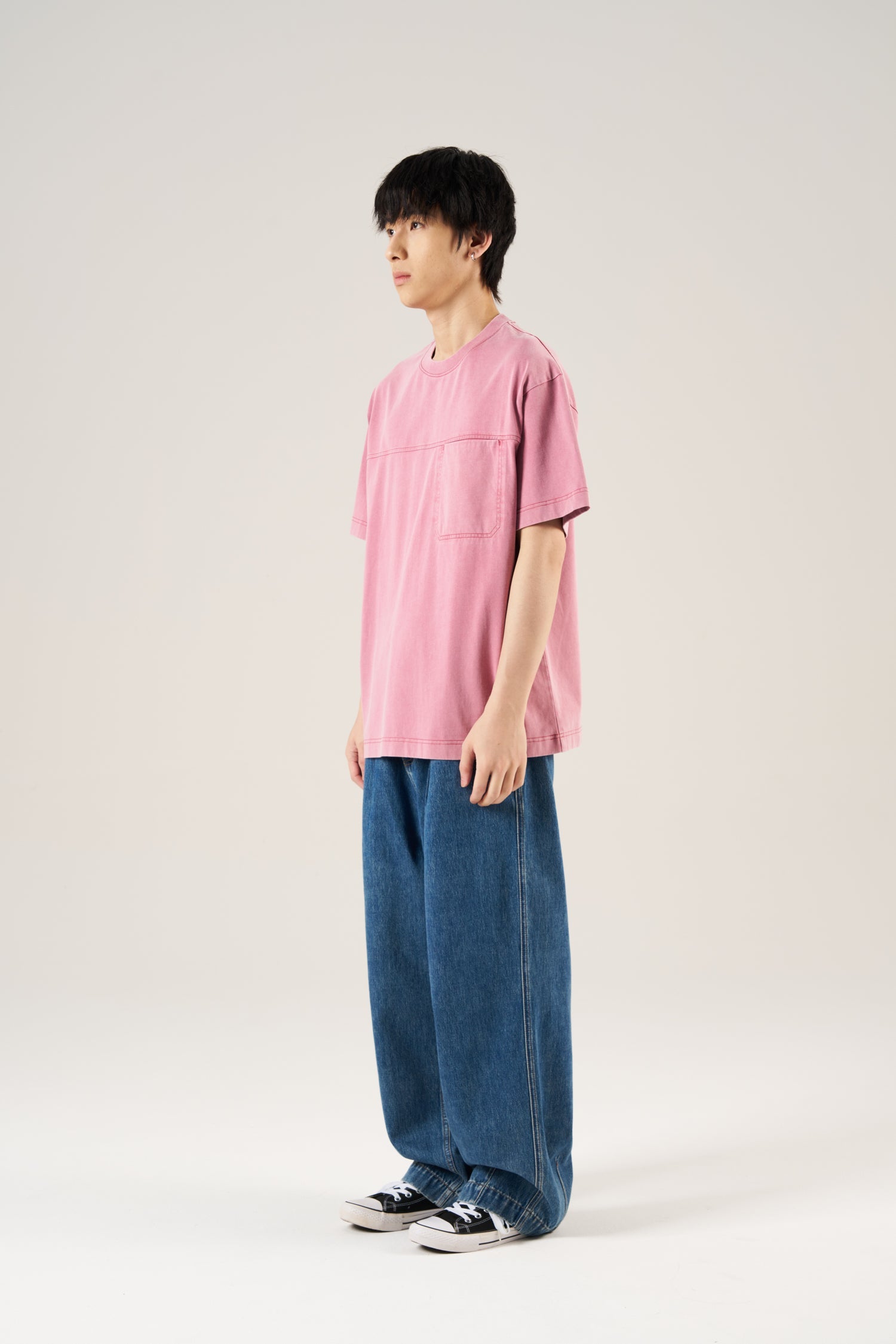 (C) Washed Pocket Oversized Tee - Rosewood
