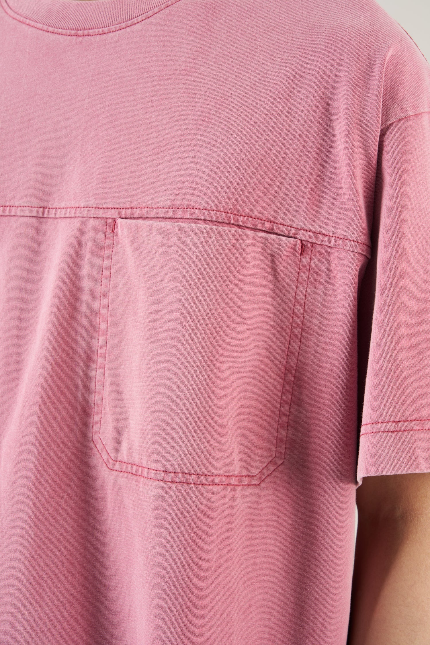(C) Washed Pocket Oversized Tee - Rosewood