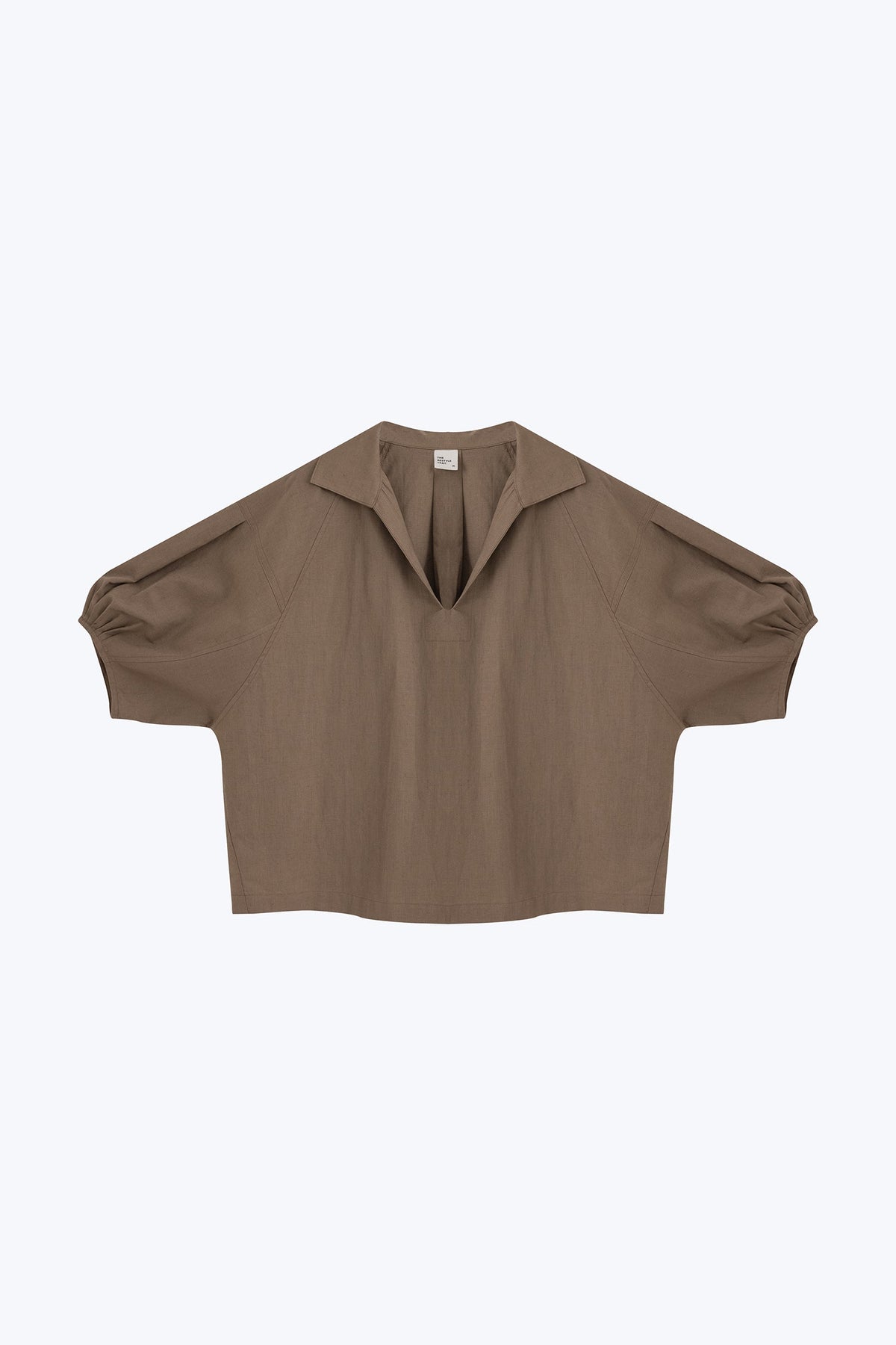V-Neck Collared Blouse - Khaki Brown