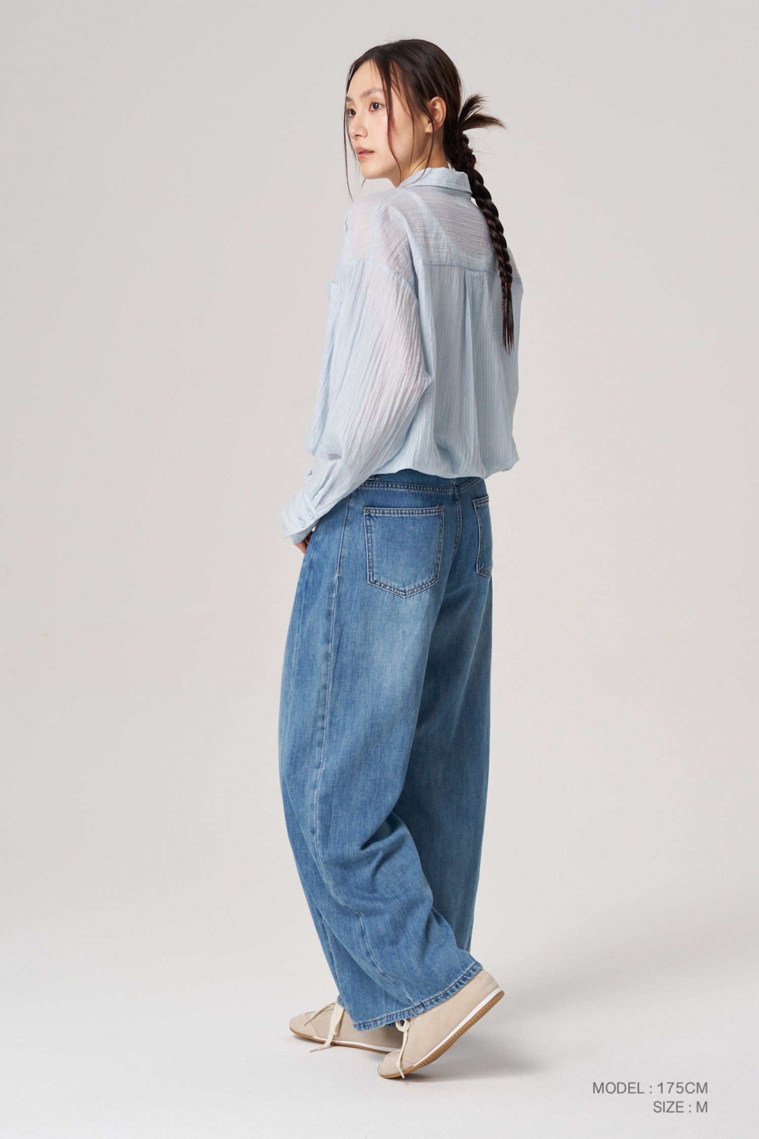 Faux Two-Piece Blouse - Light Blue