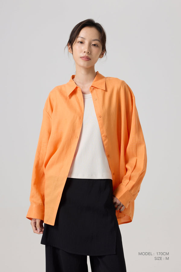 Button Up Long Sleeve Blouse - Orange