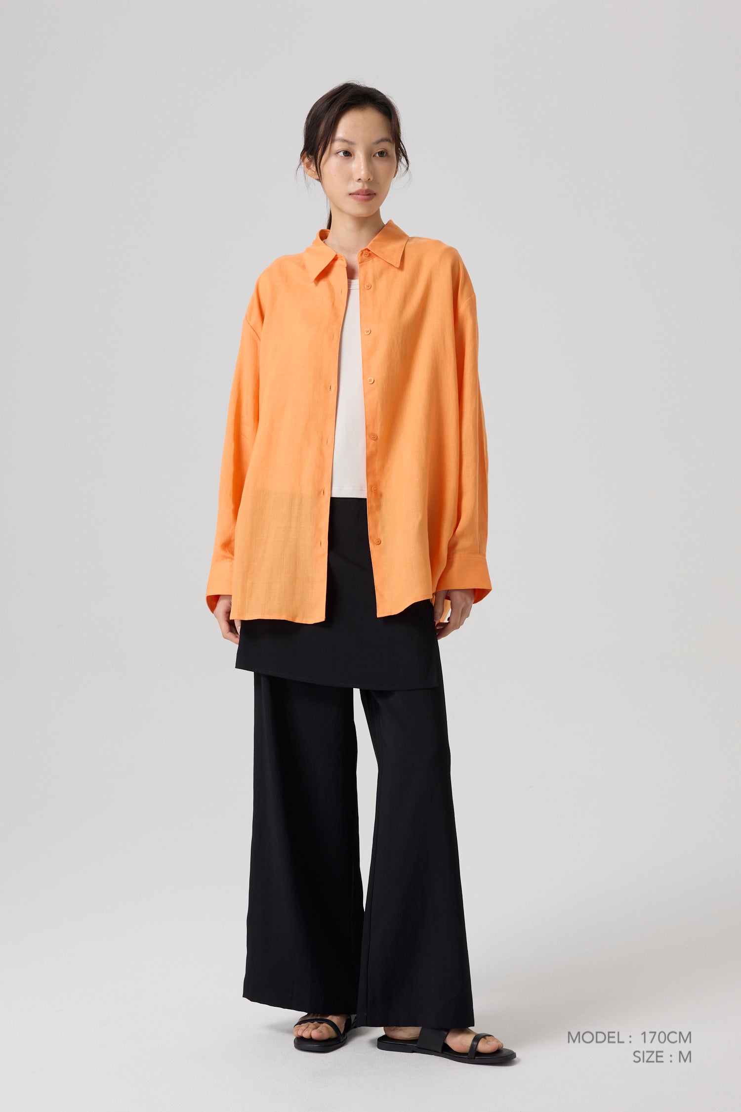 Button Up Long Sleeve Blouse - Orange