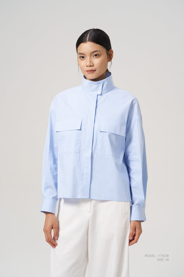 Patch Pocket Blouse - Blue Stripes