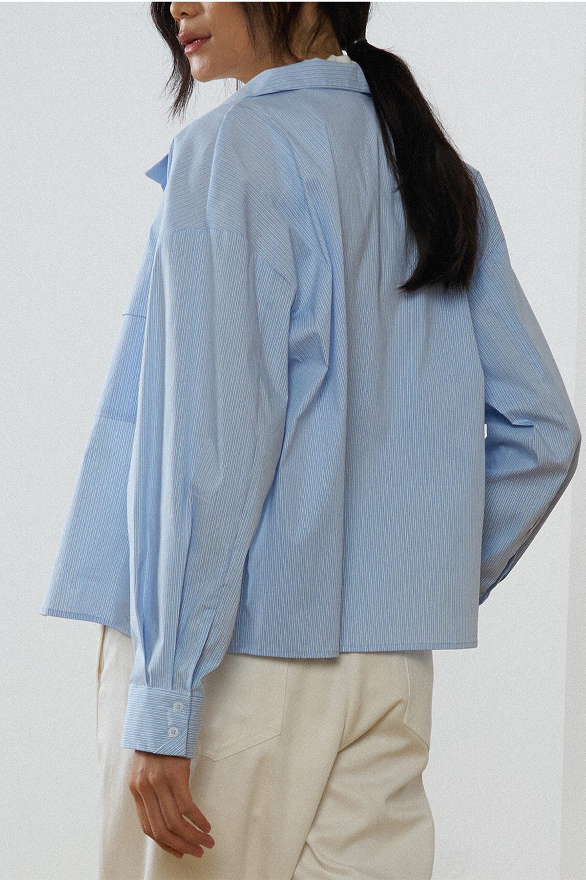 Patch Pocket Blouse - Blue Stripes