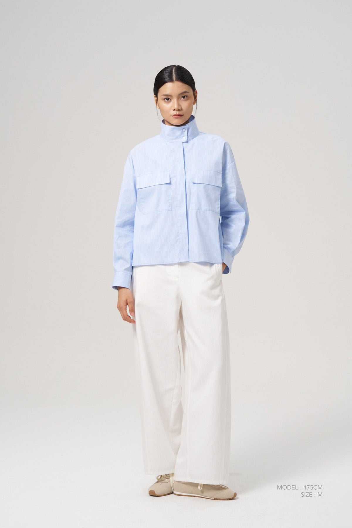 Patch Pocket Blouse - Blue Stripes