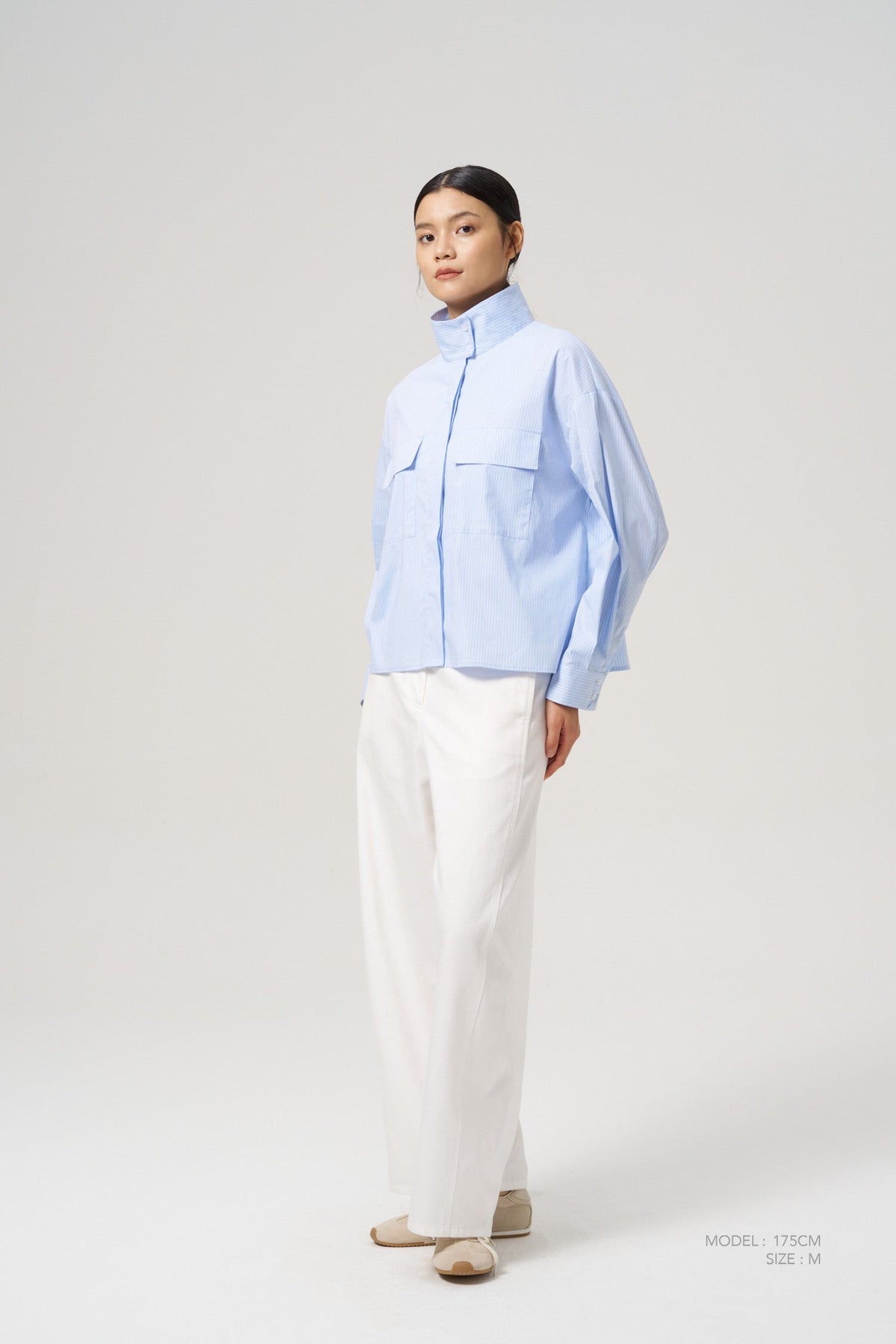 Patch Pocket Blouse - Blue Stripes