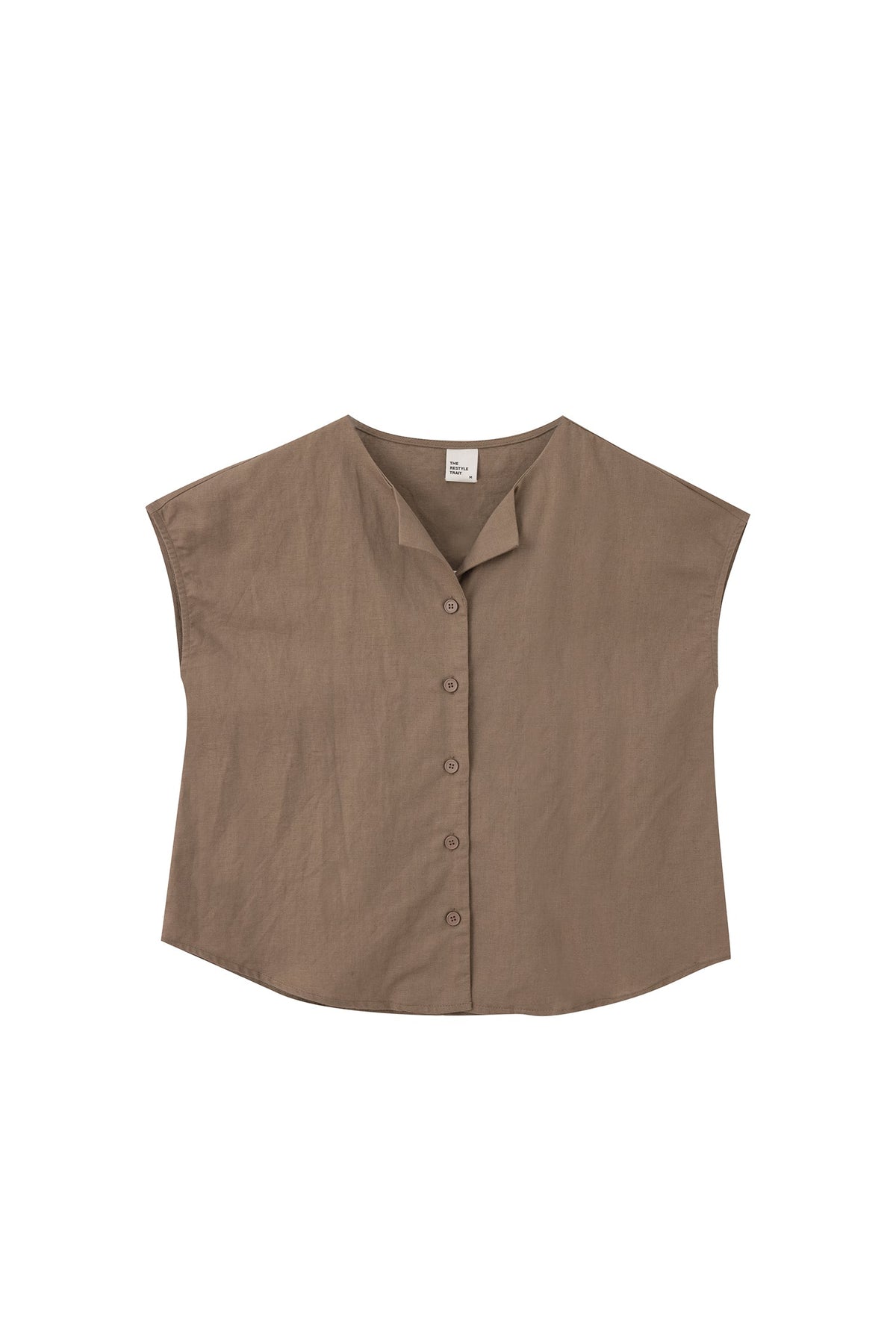 Sleeveless Button Blouse - Khaki Brown