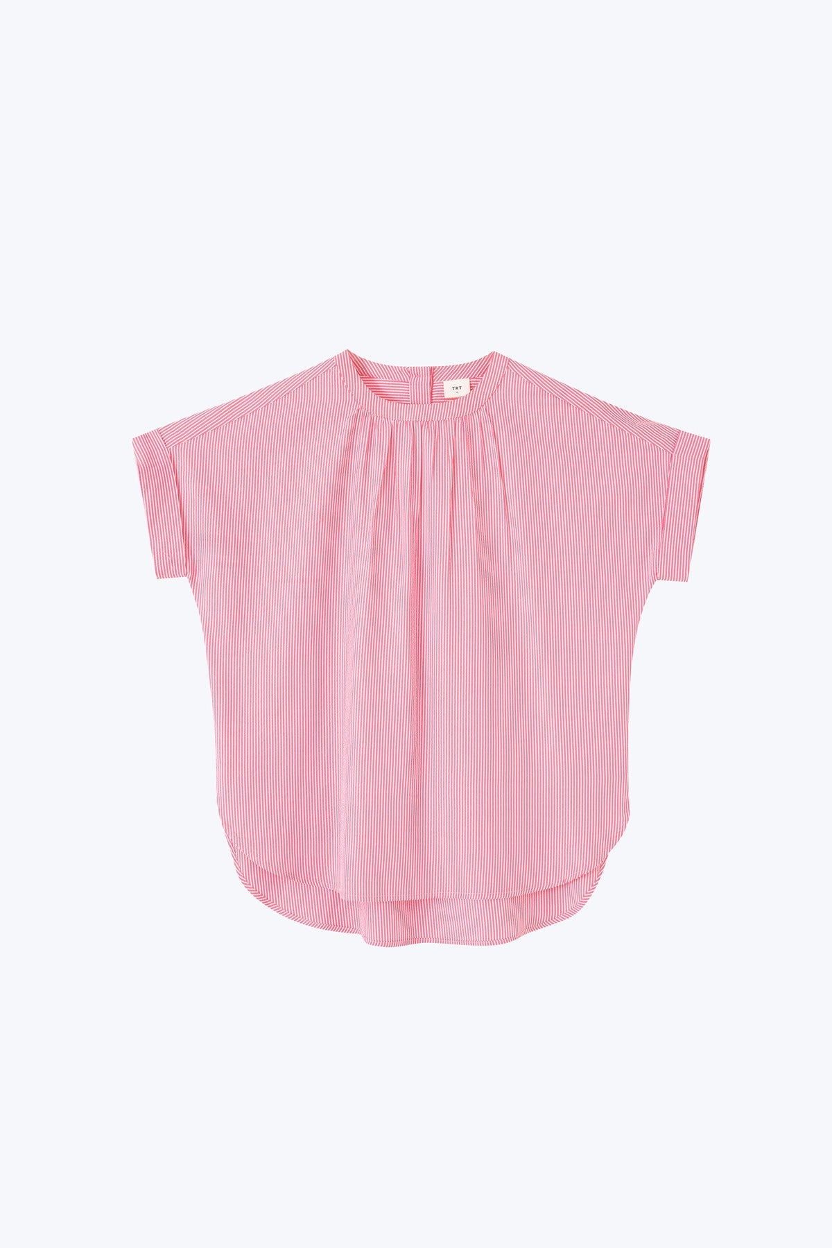 Gathered Neck Blouse - Stripes Red