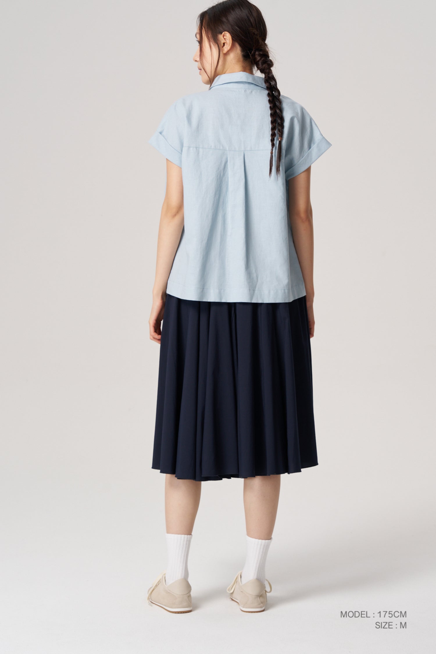 Roll Up Cuff Blouse - Dusty Blue