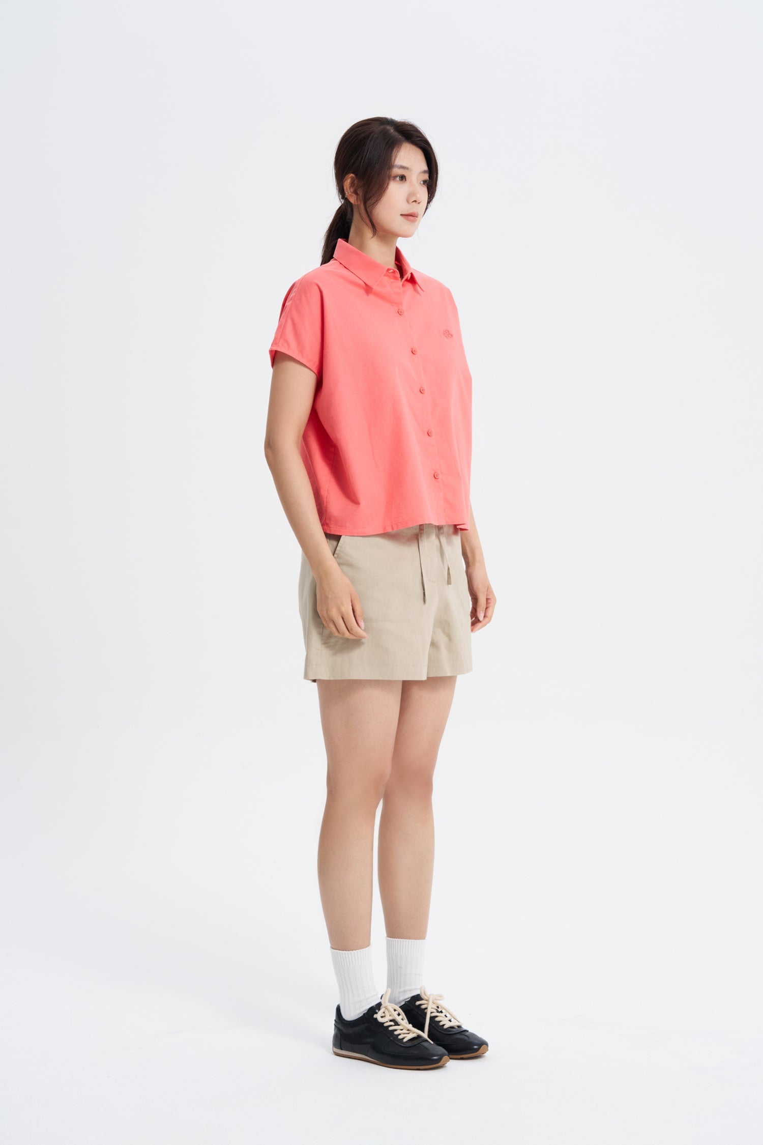 Button Front Blouse - Coral