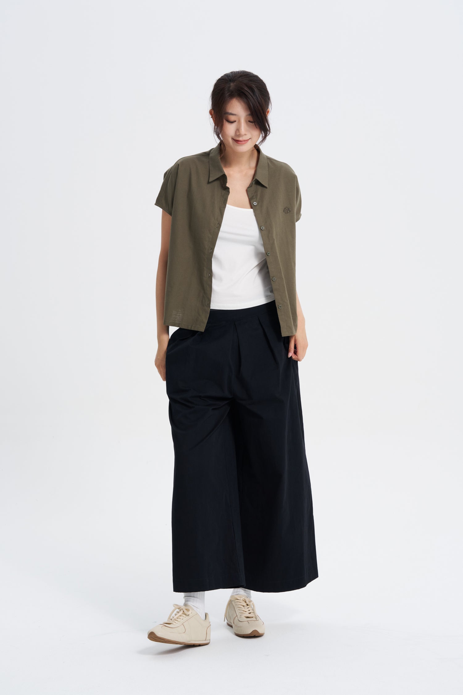 Button Front Blouse - Khaki Green