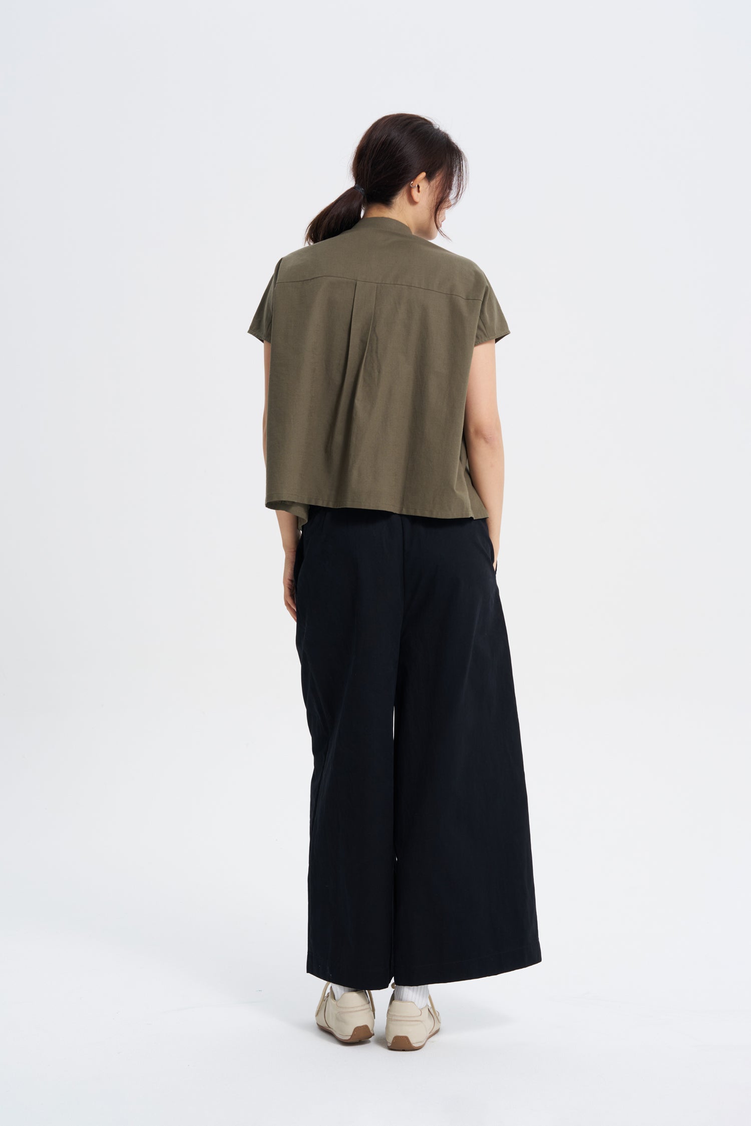 Button Front Blouse - Khaki Green