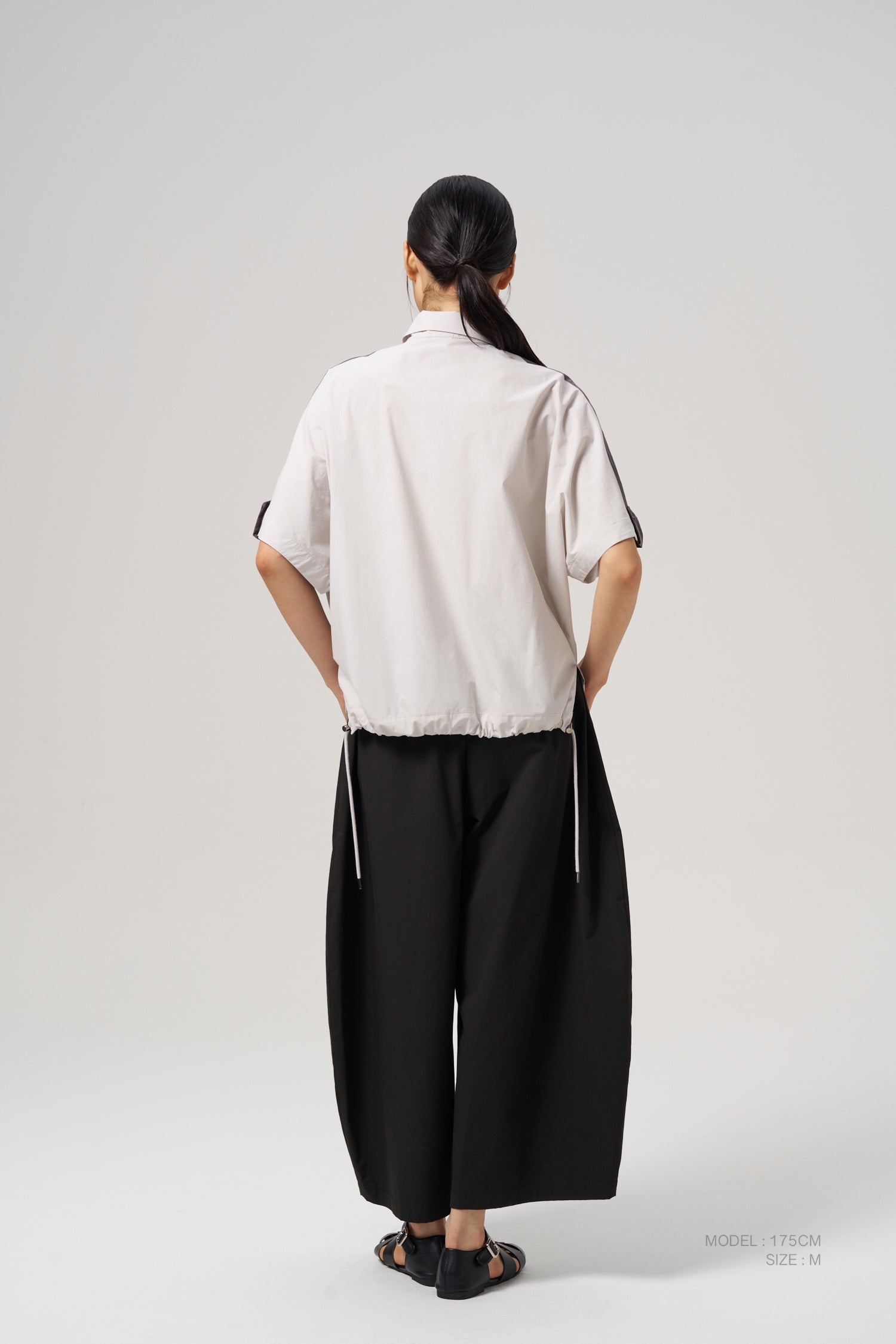Shoulder Contrast Blouse - Light Grey