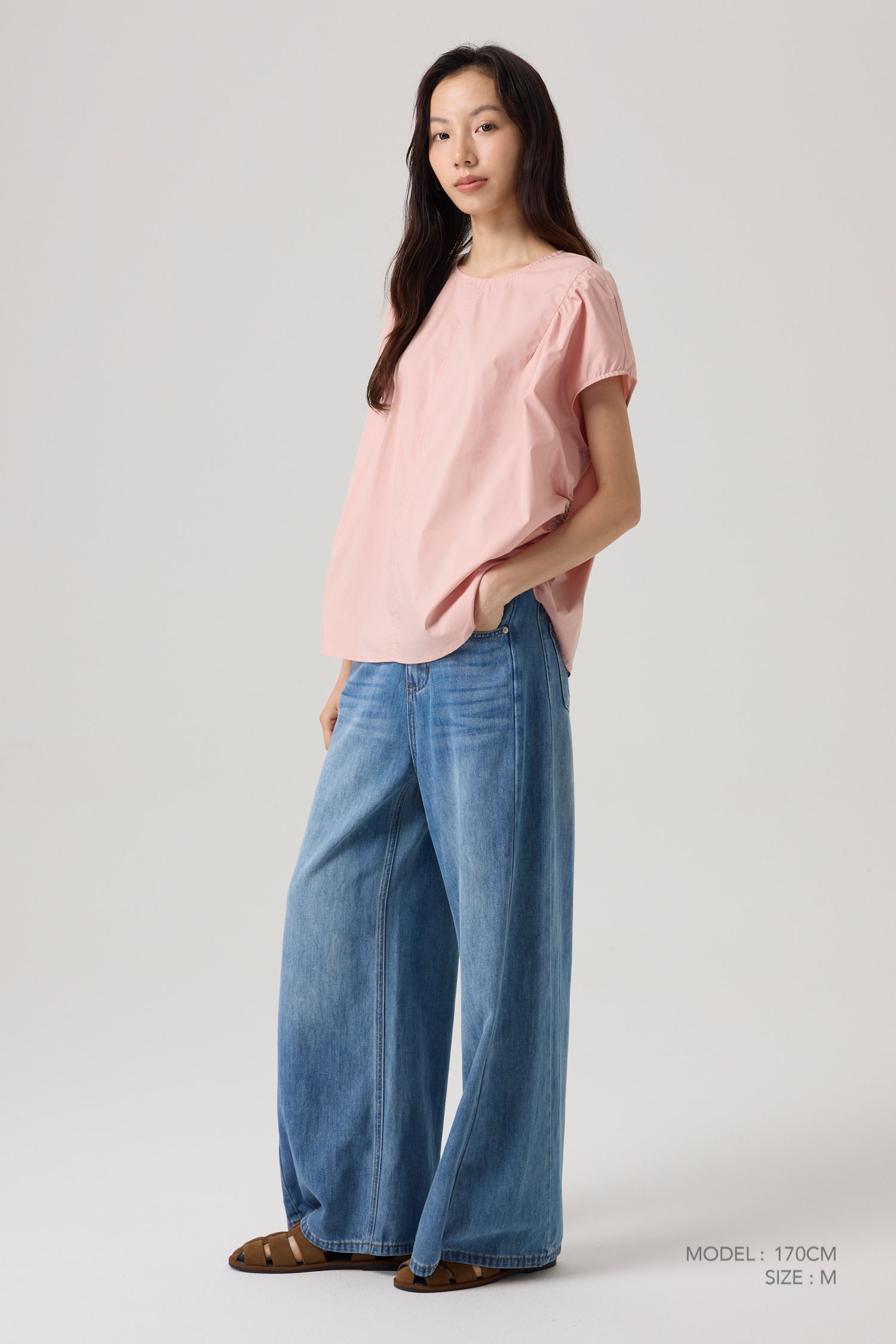 Wide Cut Gathered Blouse-Blush