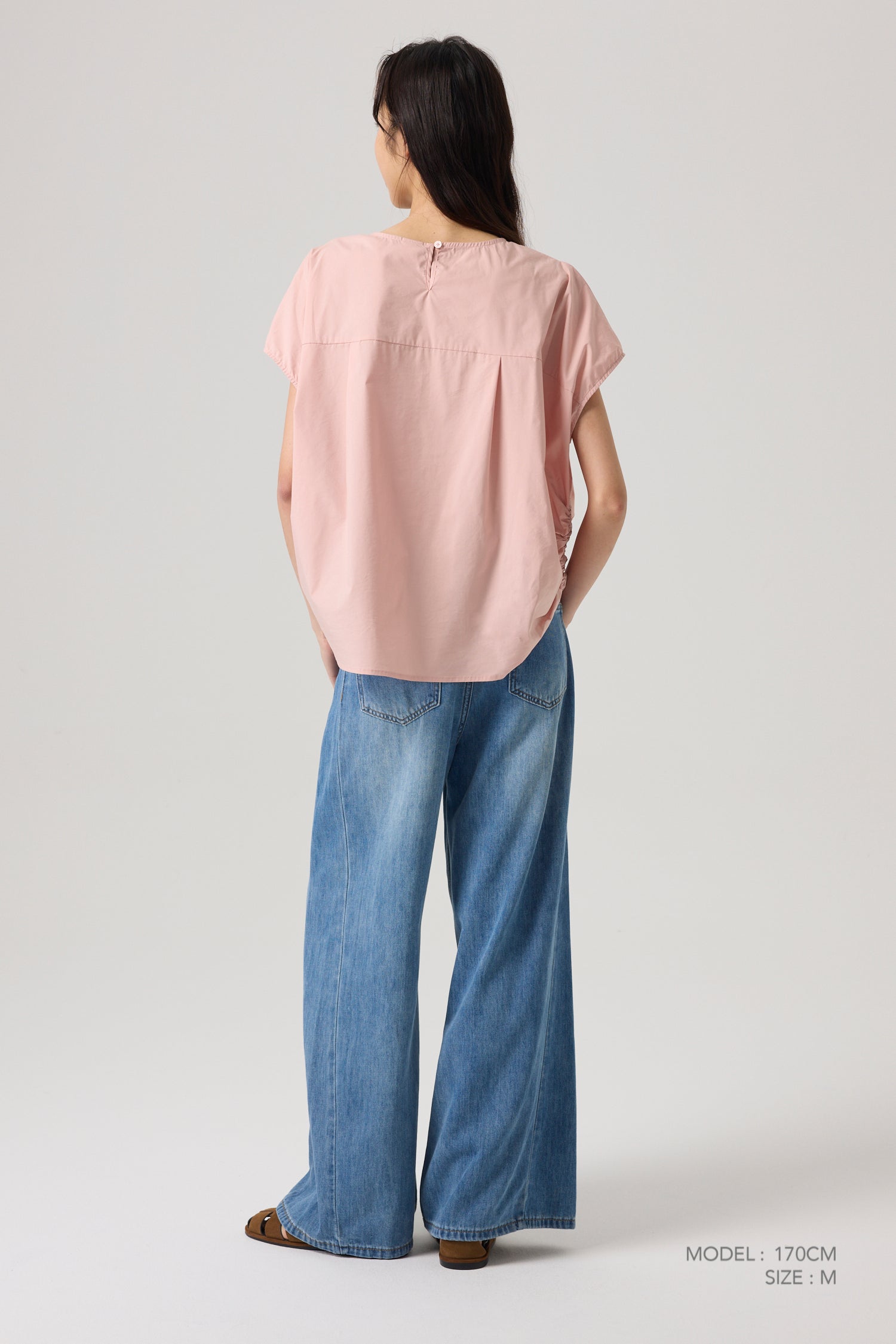 Wide Cut Gathered Blouse-Blush
