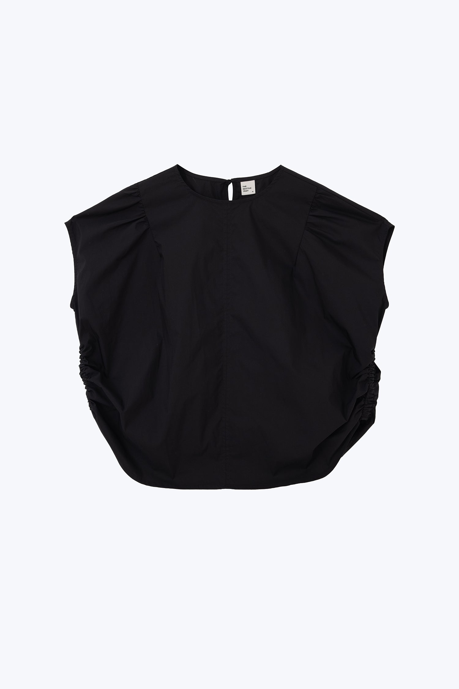 Wide Cut Gathered Blouse - Black