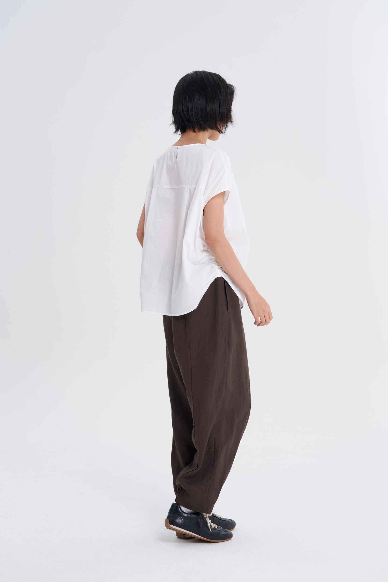 Wide Cut Gathered Blouse - Cream