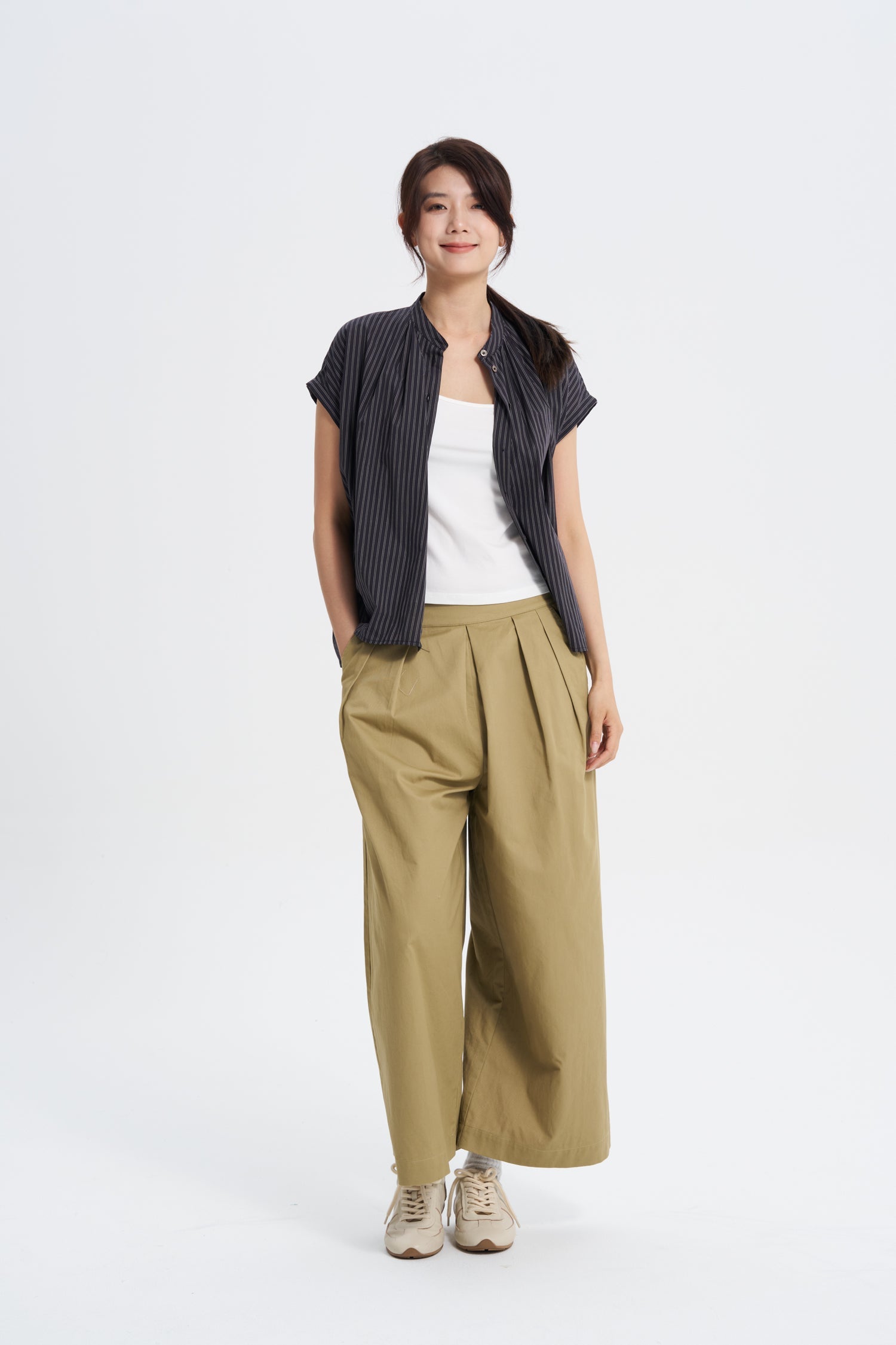 Striped Pleated Blouse - Stripes Black