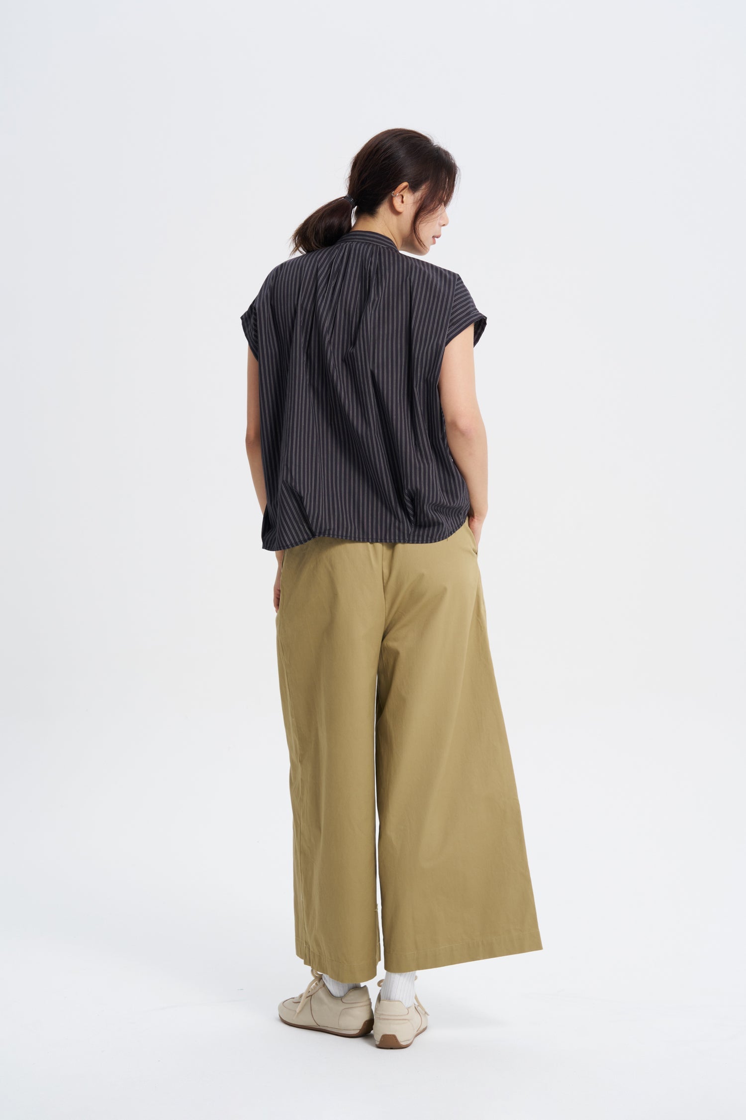 Striped Pleated Blouse - Stripes Black