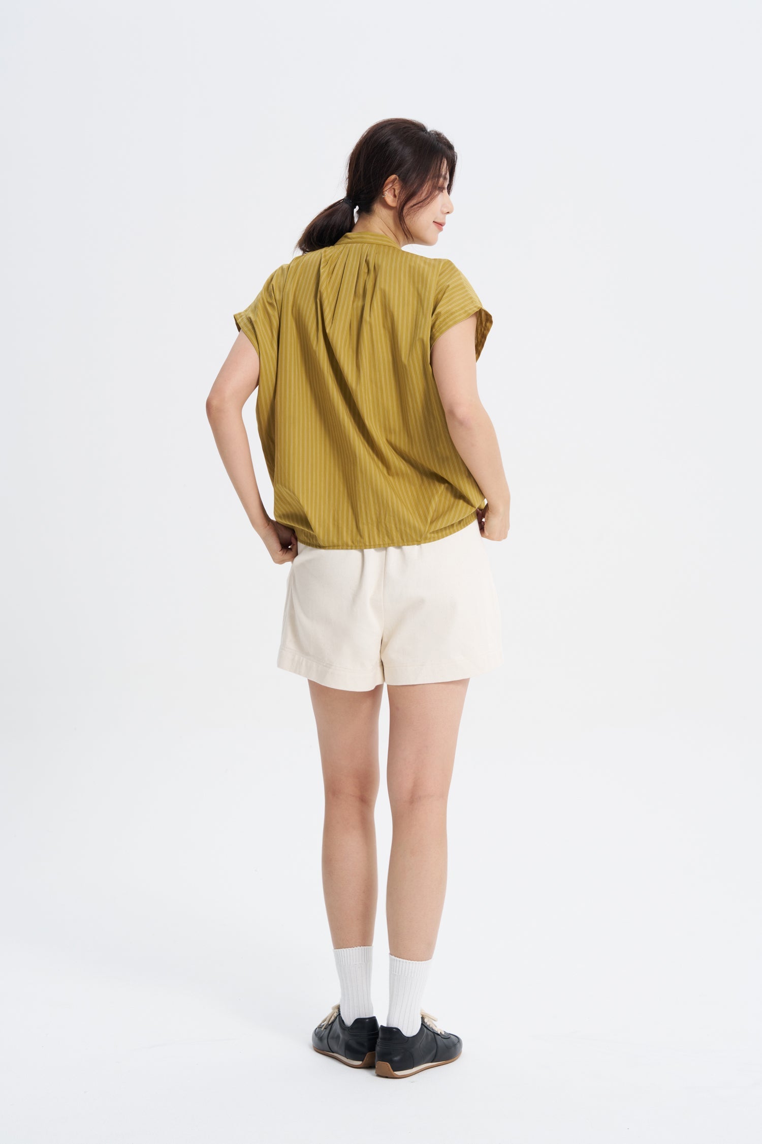 Striped Pleated Blouse - Stripes Mustard