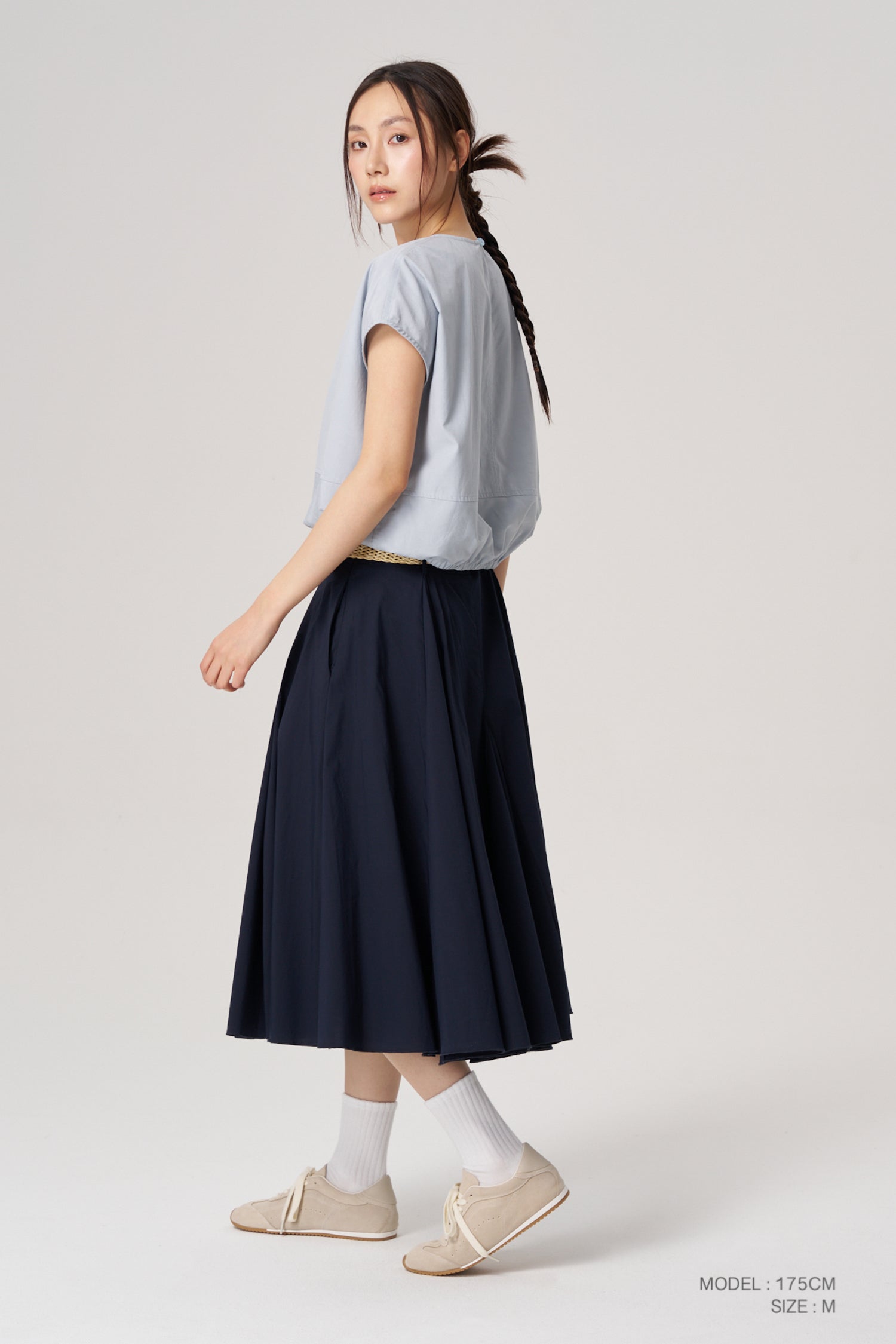Drawcord Hem Blouse - Dusty Blue