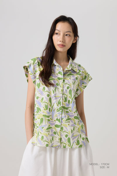 Floral Sleeveless Blouse - Lime Floral
