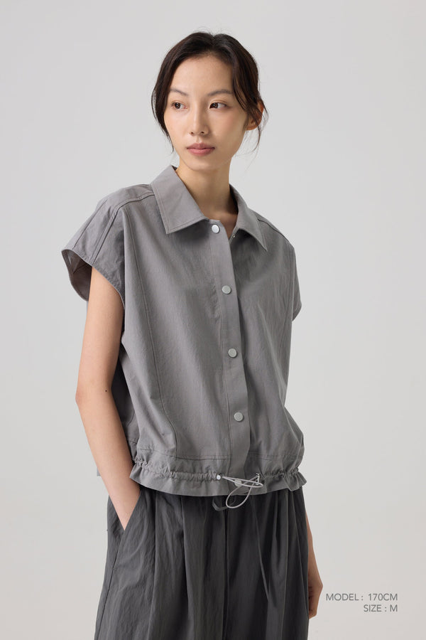 Drawcord Blouse - Charcoal