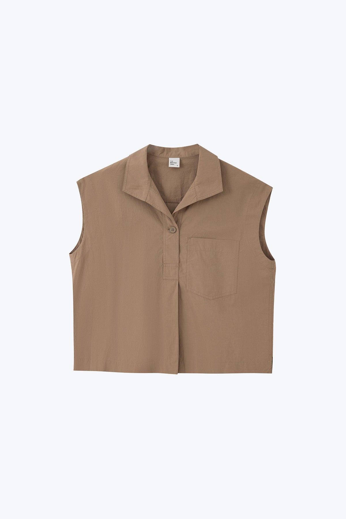 Foldover Collar Blouse - Khaki Brown