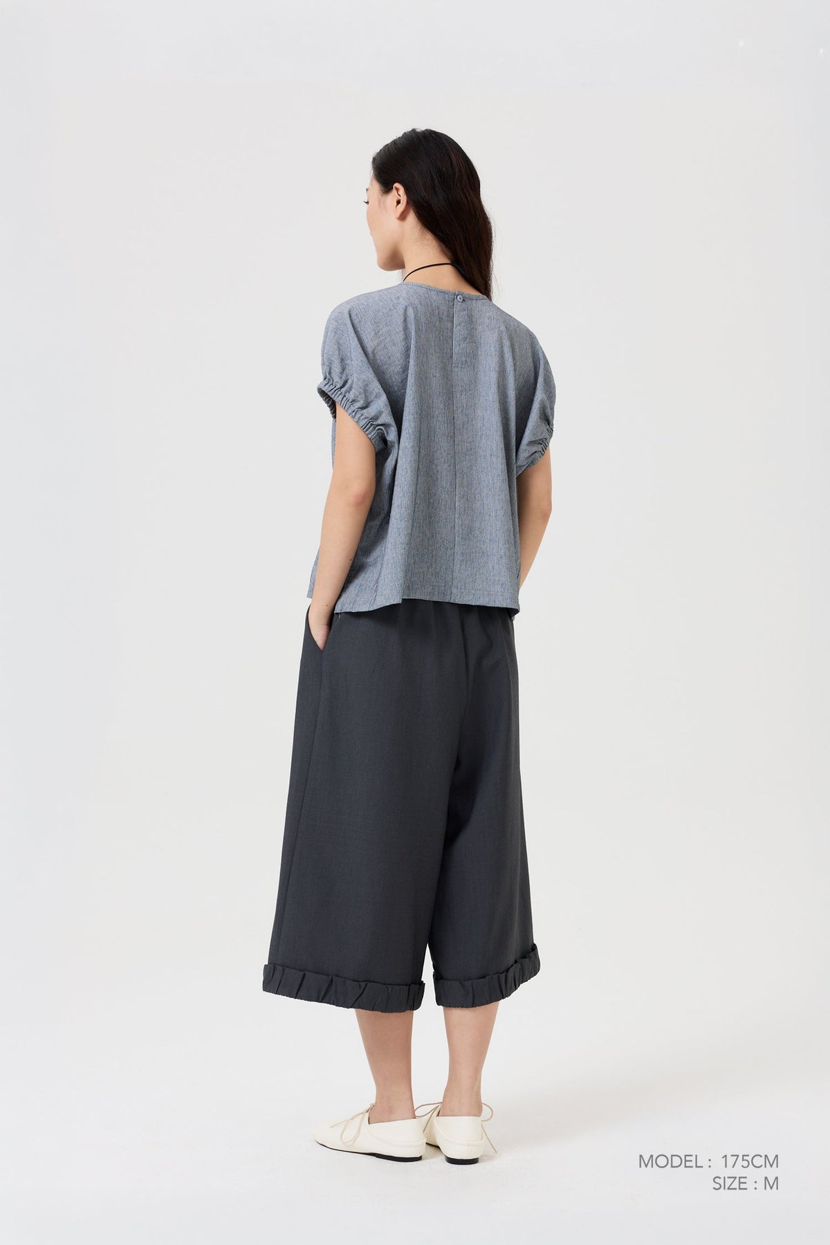 Striped Elasticised Cuff Blouse - Navy Stripes