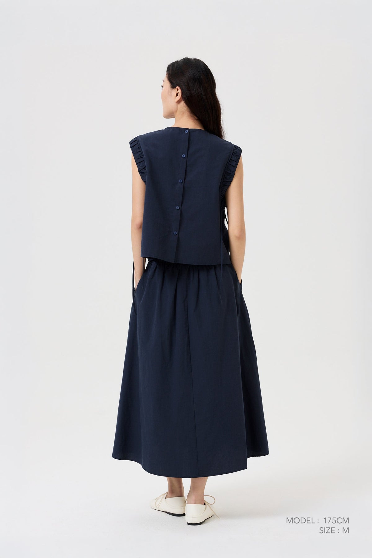 Gathered Ruffle Blouse - Navy