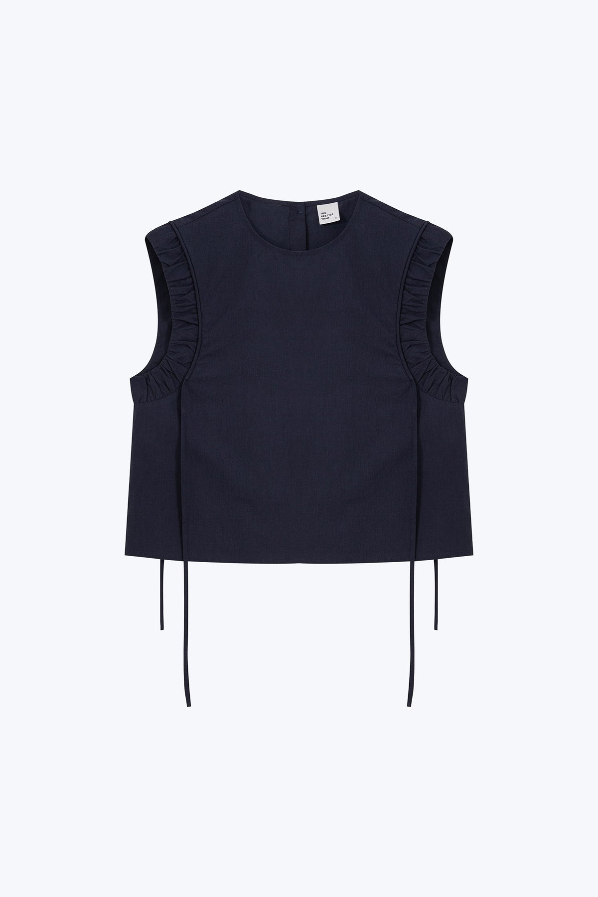 Gathered Ruffle Blouse - Navy