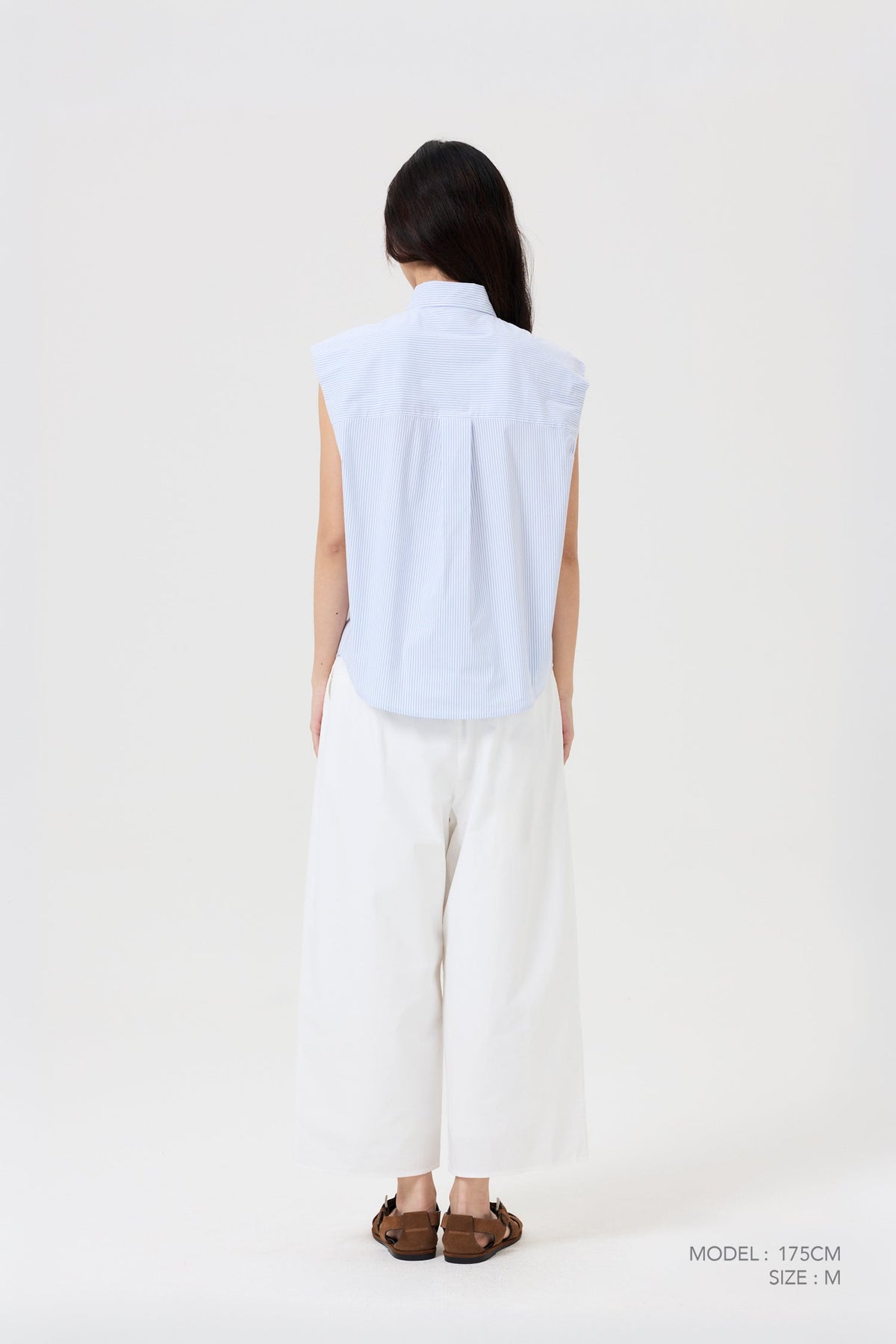 Bow Collar Blouse - Sky Blue Stripes
