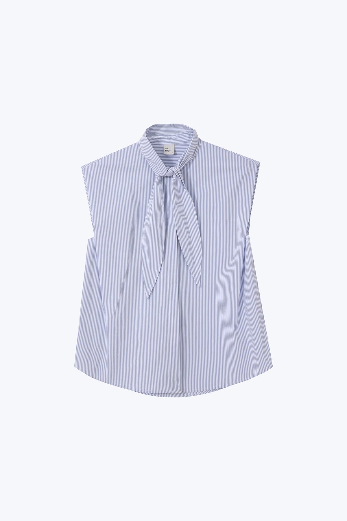 Bow Collar Blouse - Sky Blue Stripes