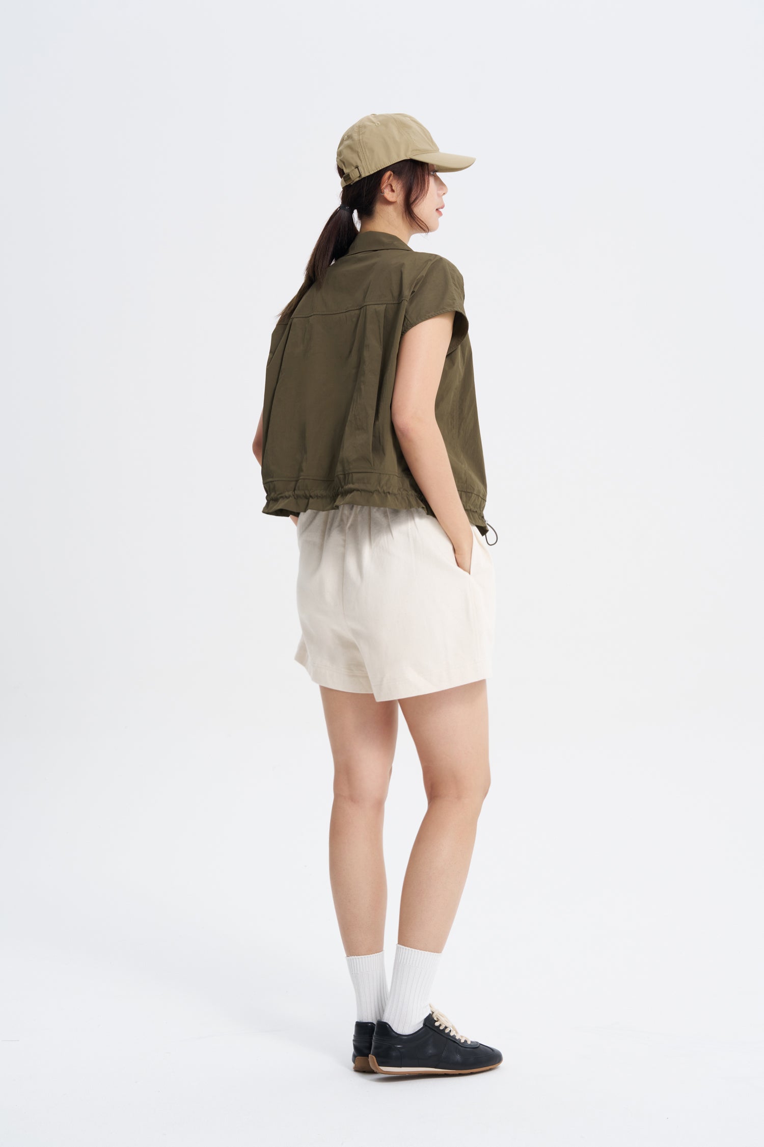 Drawcord Hem Blouse - Army Green