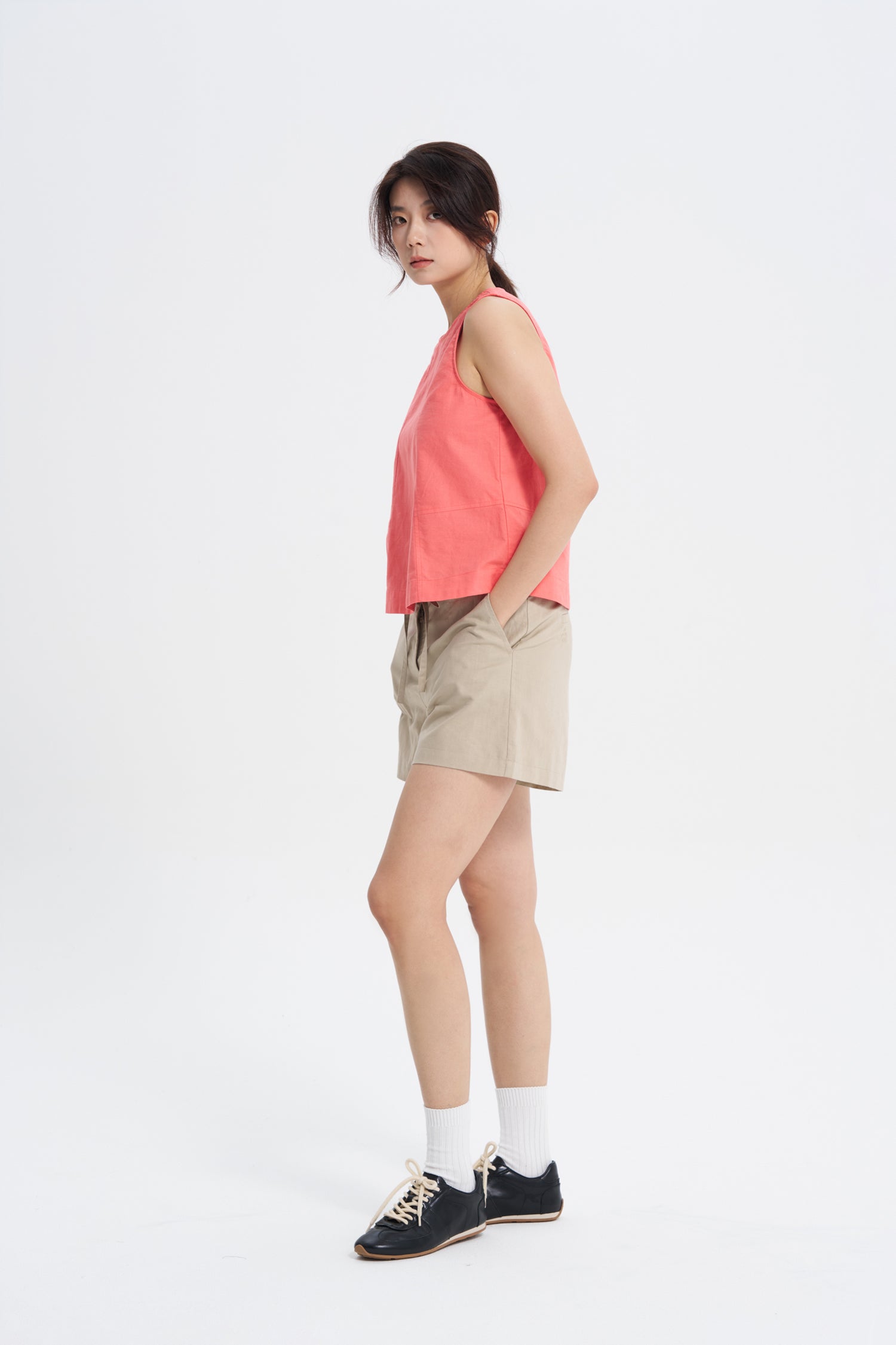 Sleeveless Panelled Blouse - Coral