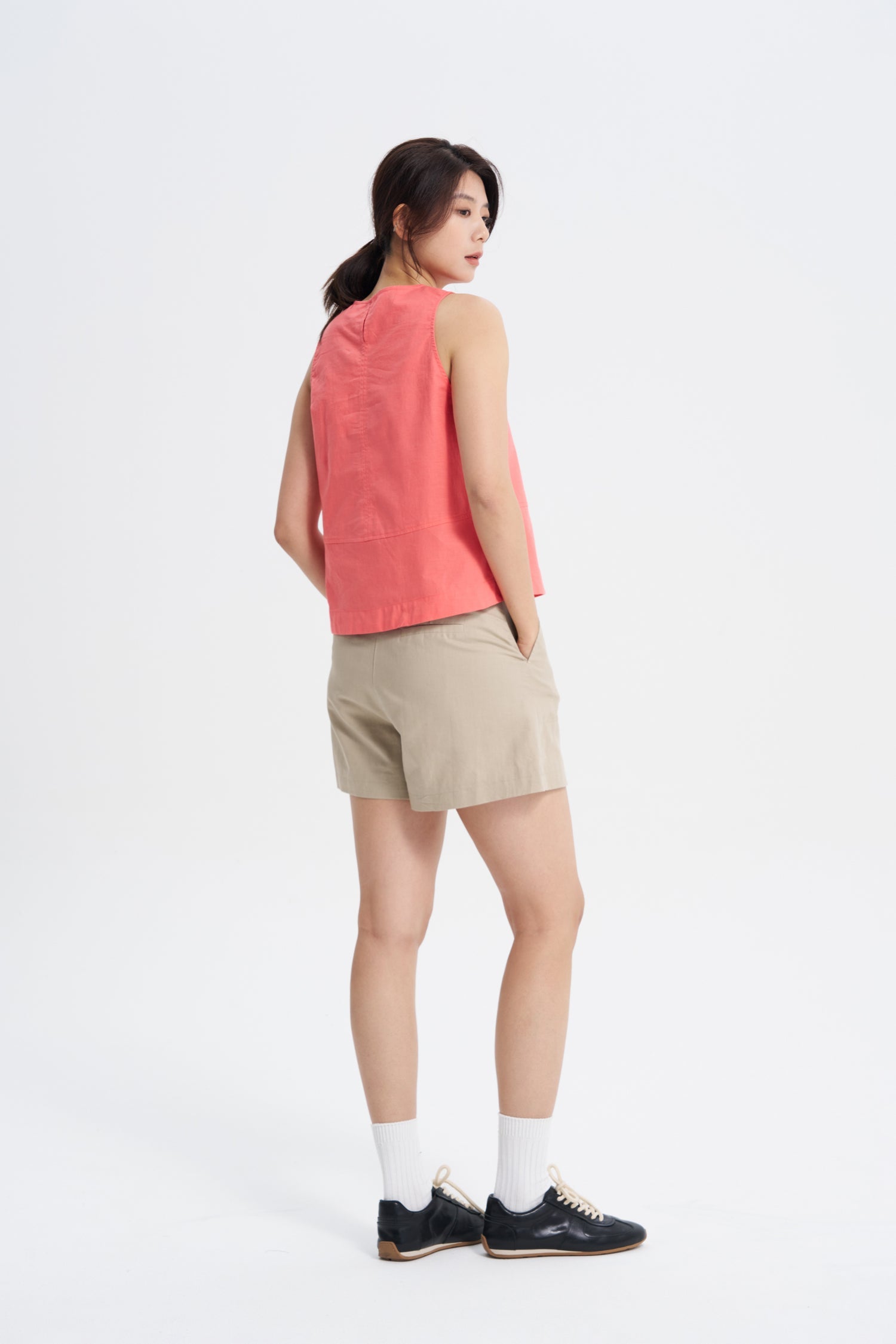 Sleeveless Panelled Blouse - Coral
