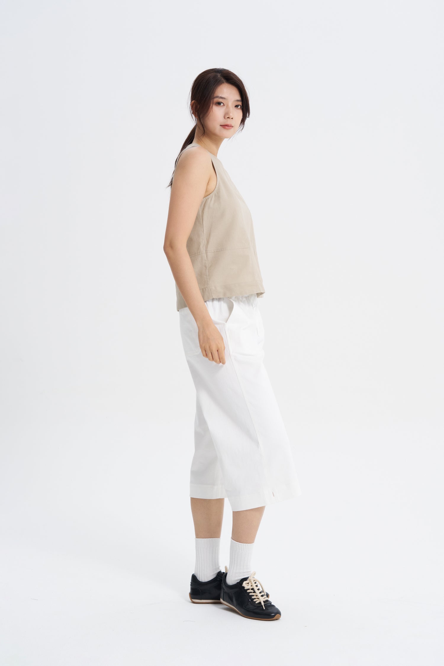 Sleeveless Panelled Blouse - Khaki