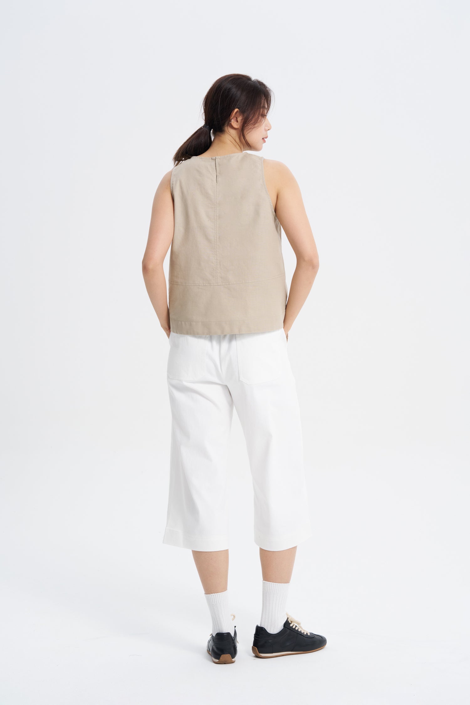 Sleeveless Panelled Blouse - Khaki