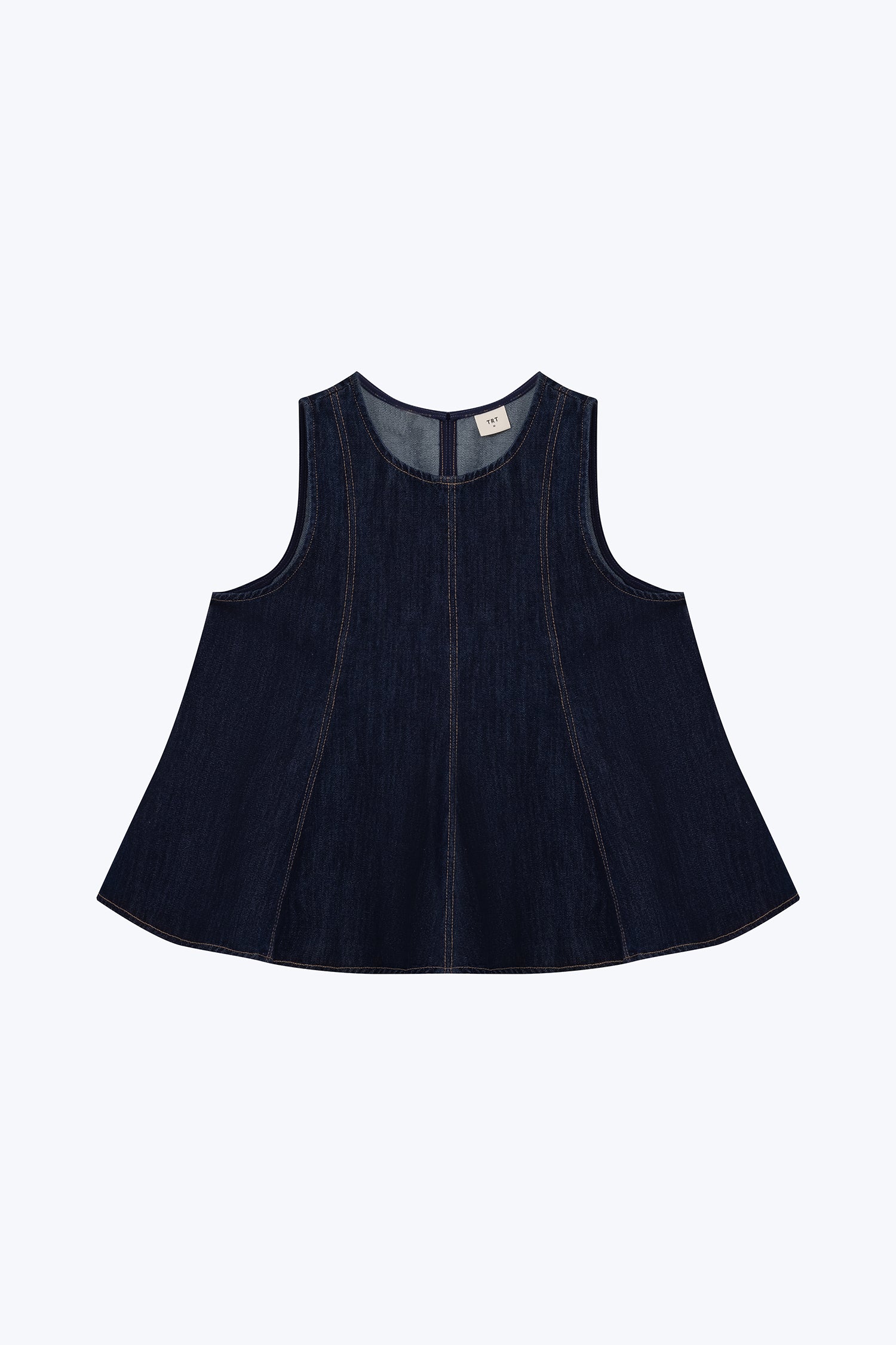 Denim Panelled Sleeveless Blouse - Dark Denim