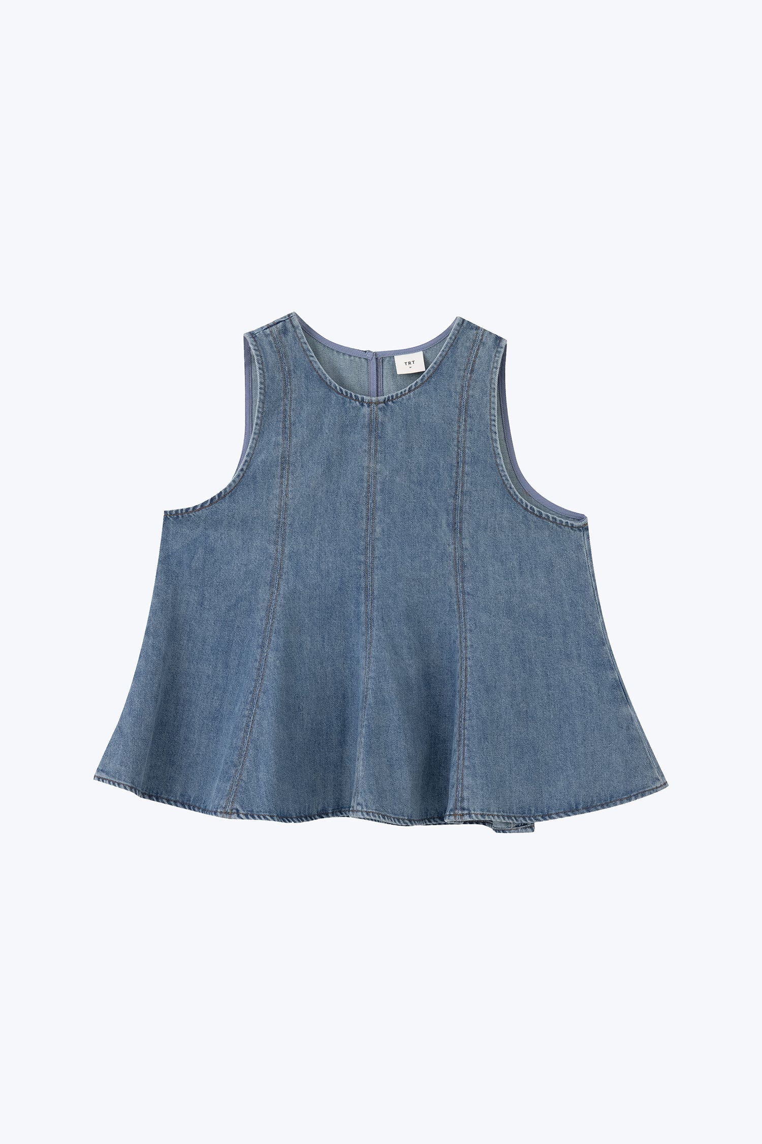 Denim Panelled Sleeveless Blouse - Denim