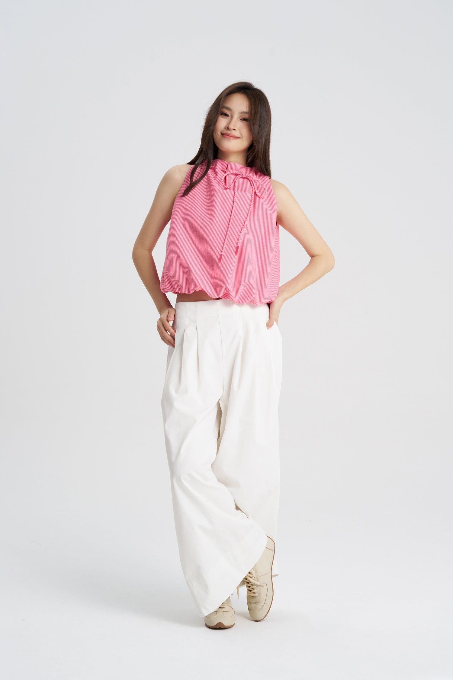 Bow Cloud Blouse - Stripes Pink
