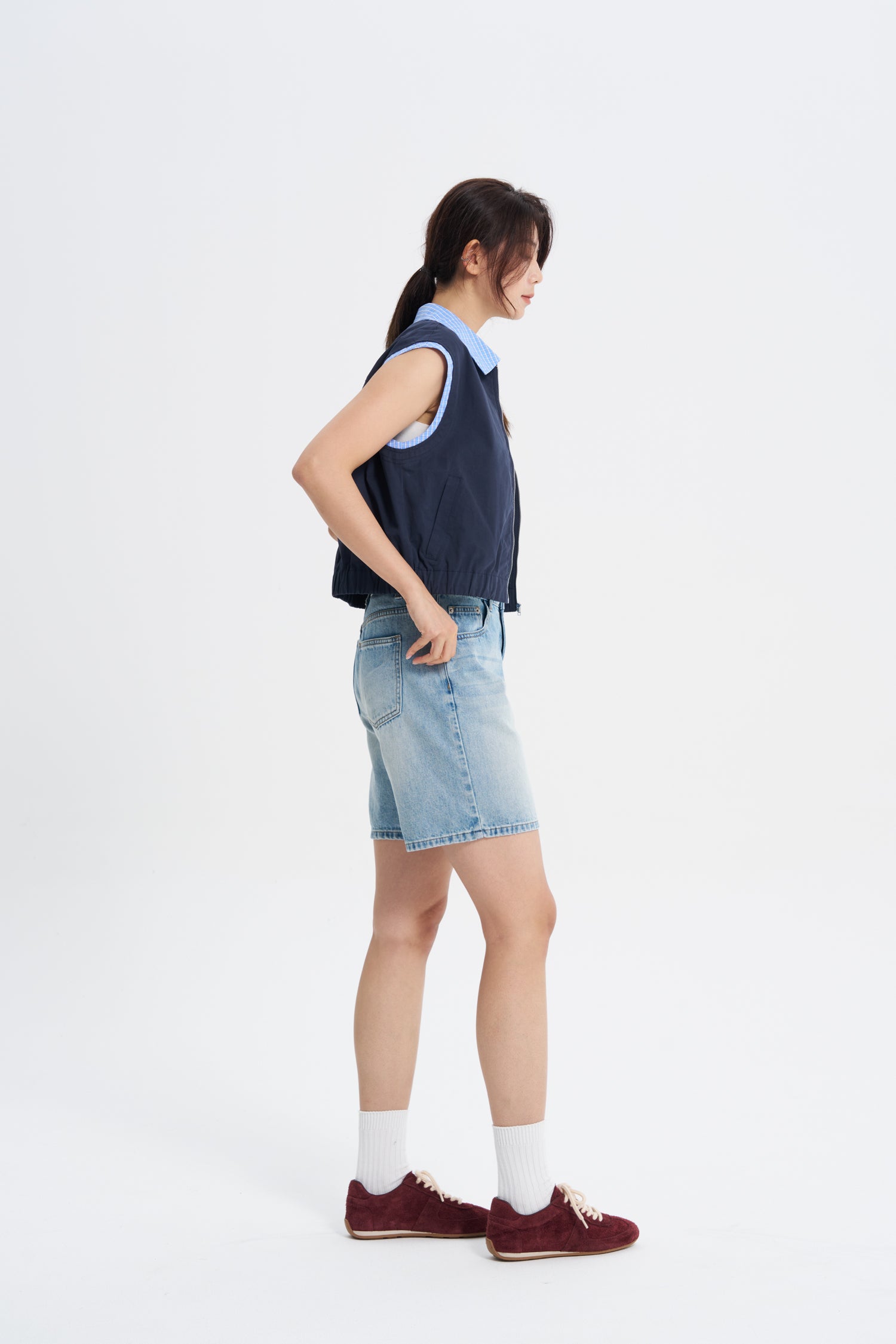 Checkered Trim Vest - Navy