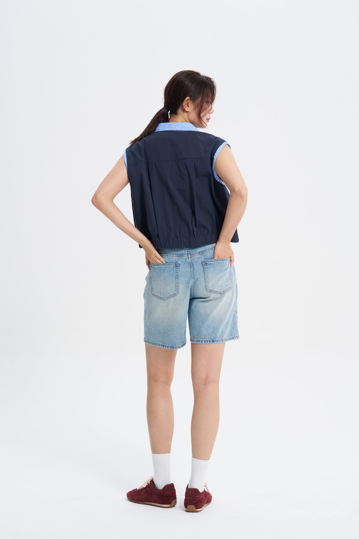 Checkered Trim Vest - Navy