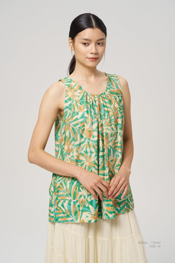 Floral Sleeveless Blouse - Floral Green