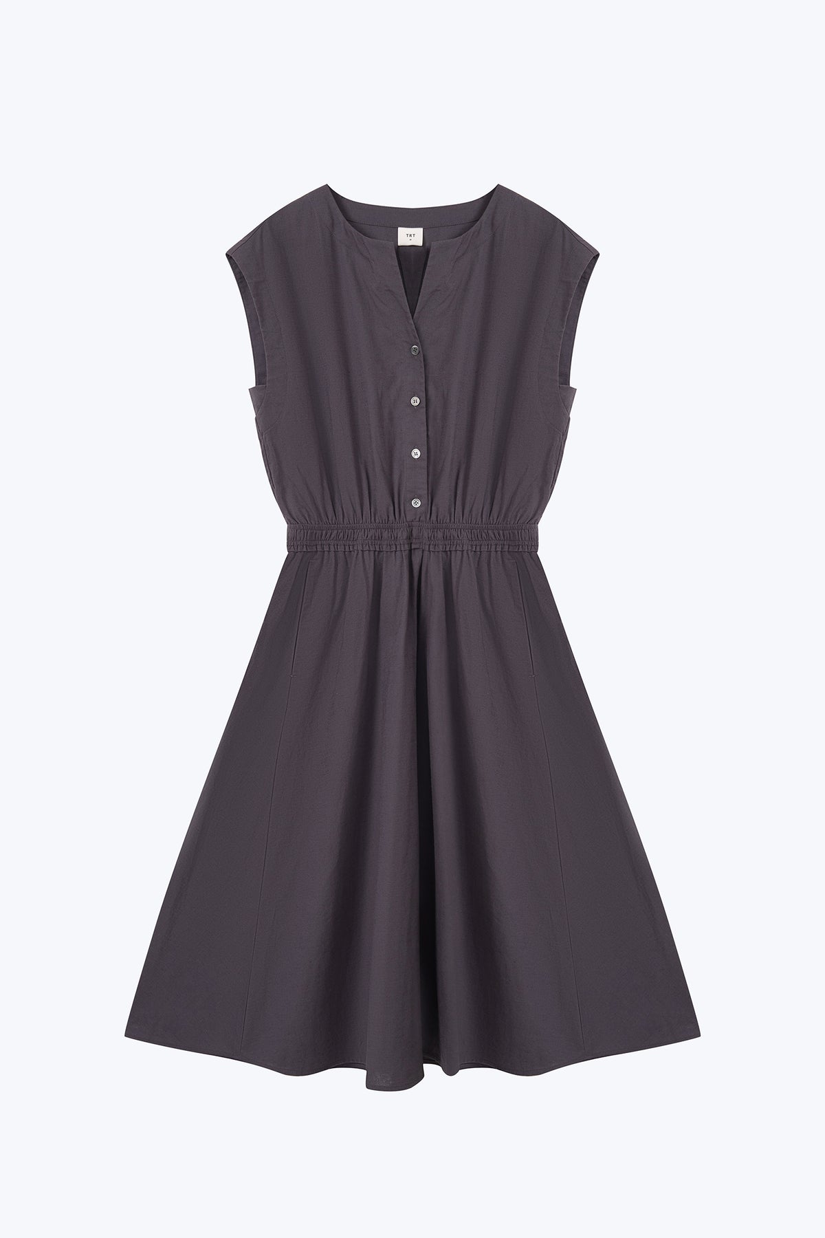 Button Front Cinch Waist Dress - Charcoal