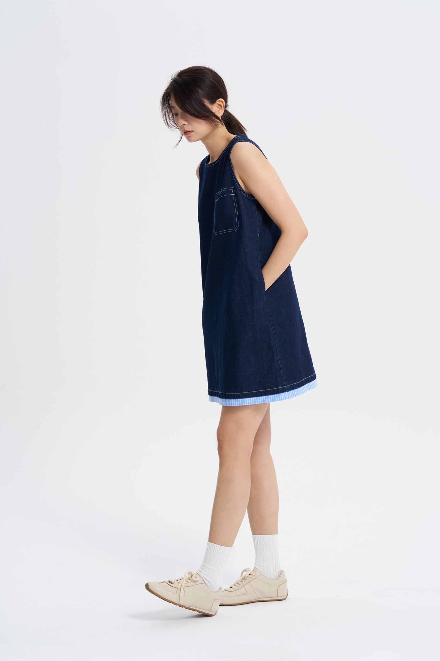 Denim Sleeveless Dress - Dark Denim