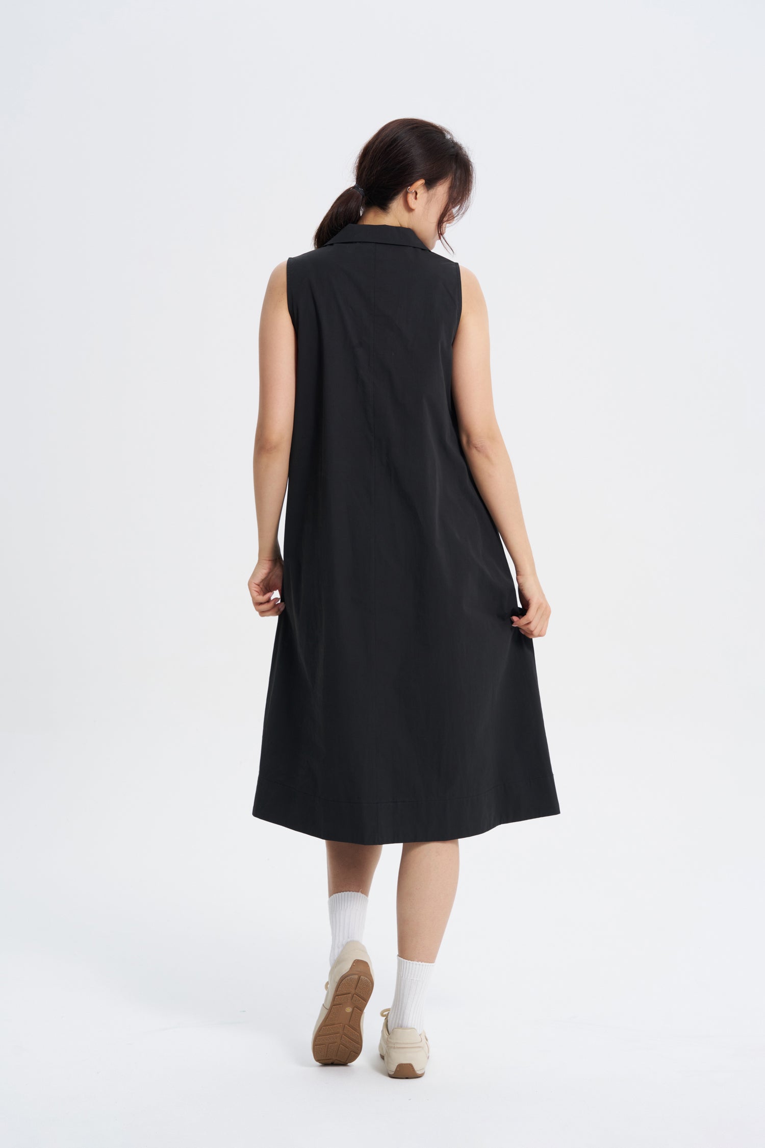 Notched Collar Tent Dress - Black