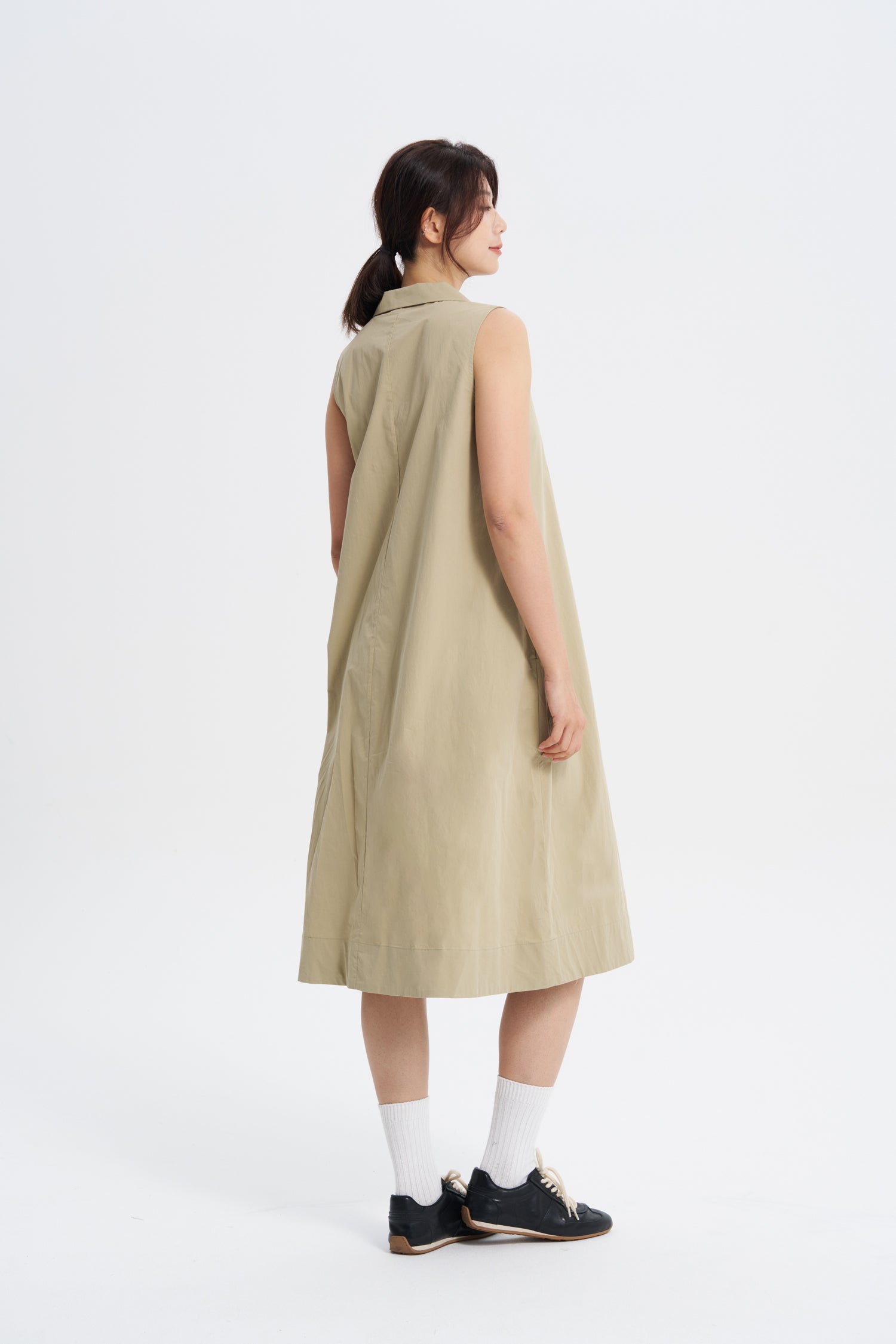 Notched Collar Tent Dress - Khaki